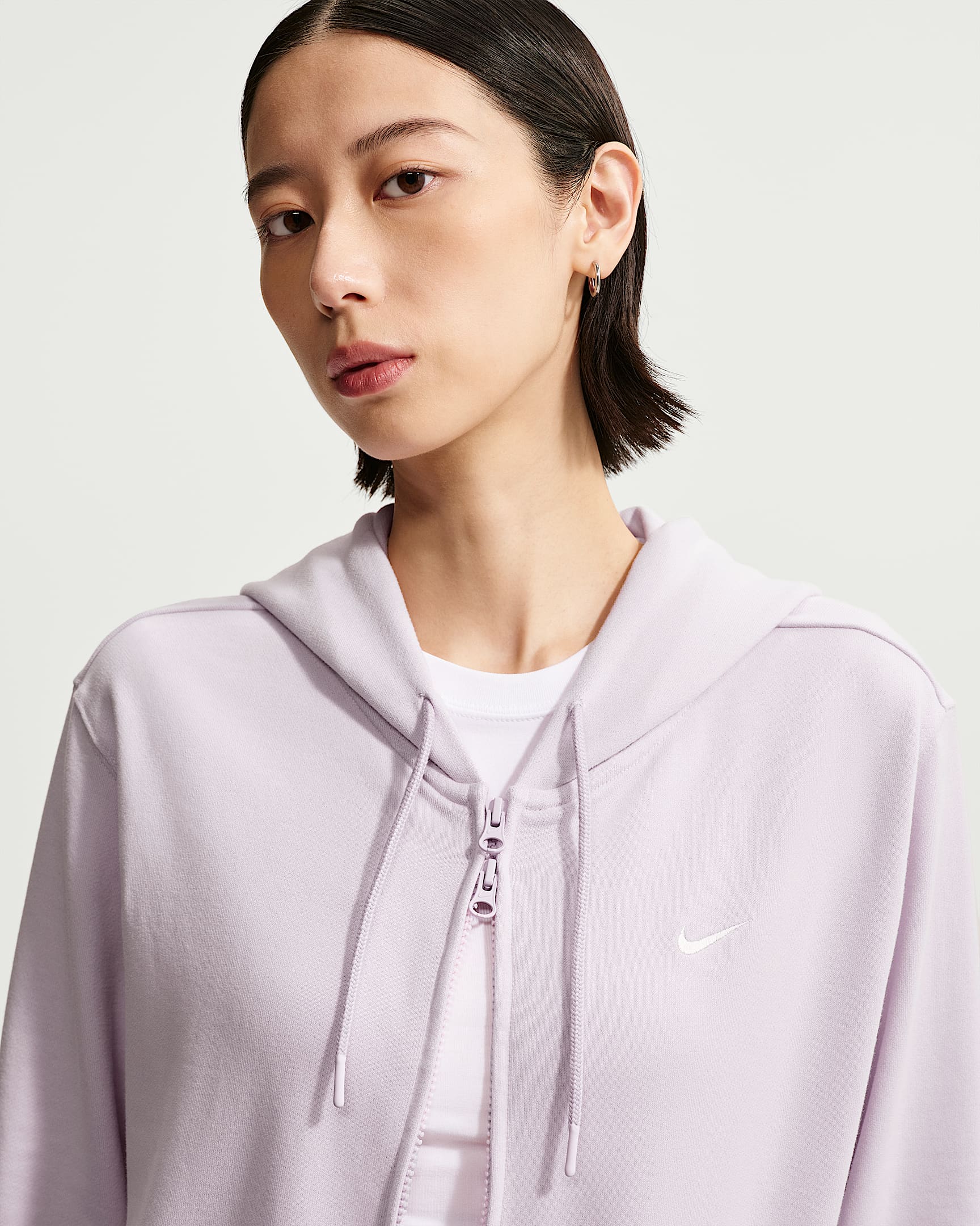 Nike Studio Fleece Lightweight "French Terry" 女子低克重法式毛圈全长拉链开襟连帽衫 - 浅紫丁香色/帆白