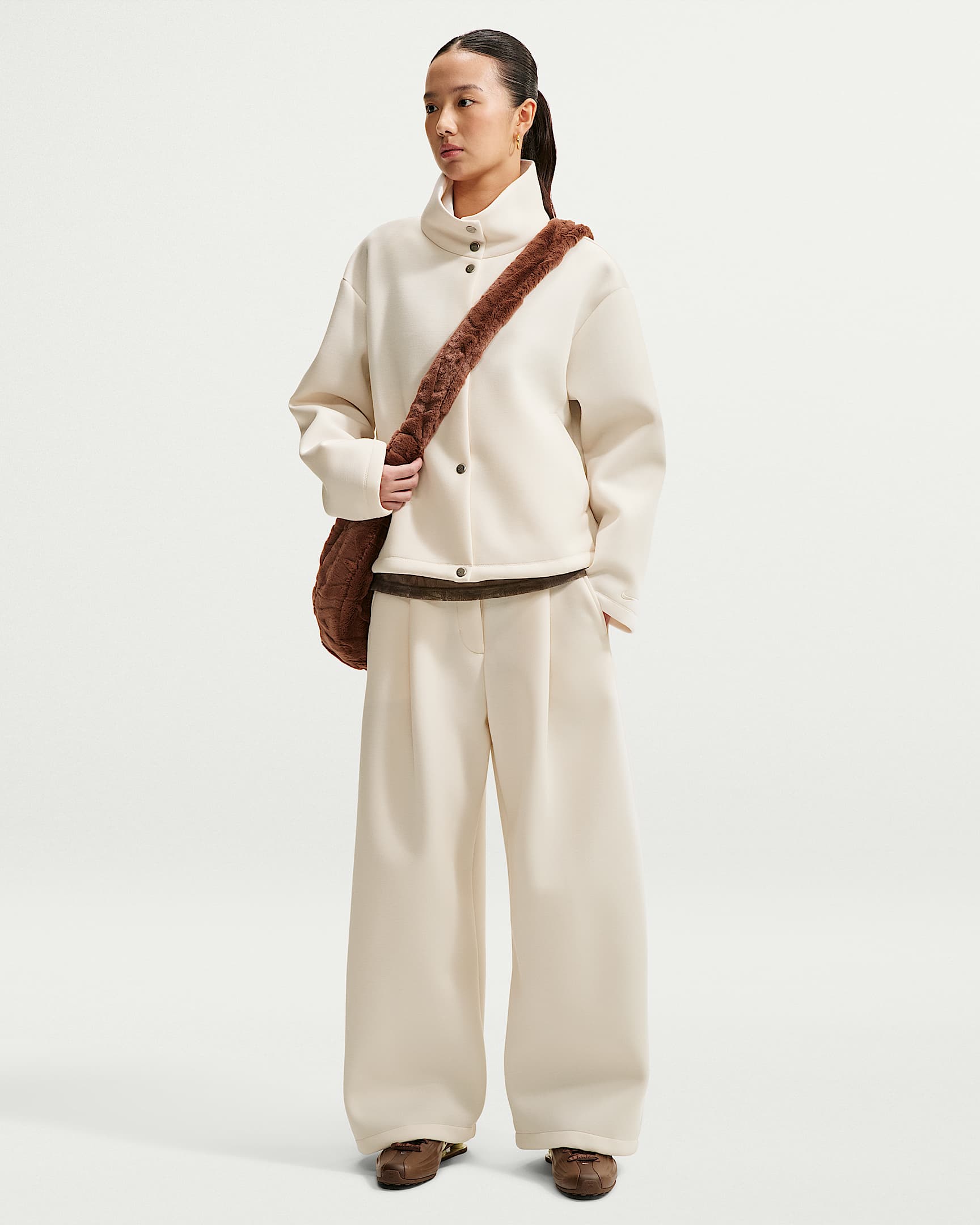 Nike Article Fleece 女子 Oversize 风中腰阔腿长裤 - 粉白/粉白