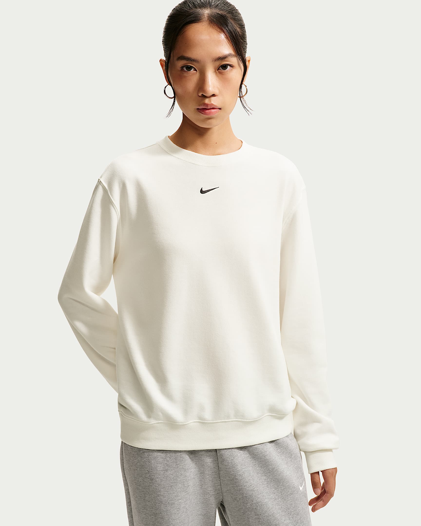 Nike Studio Fleece Lightweight 女子低克重圆领上衣 - 帆白/黑