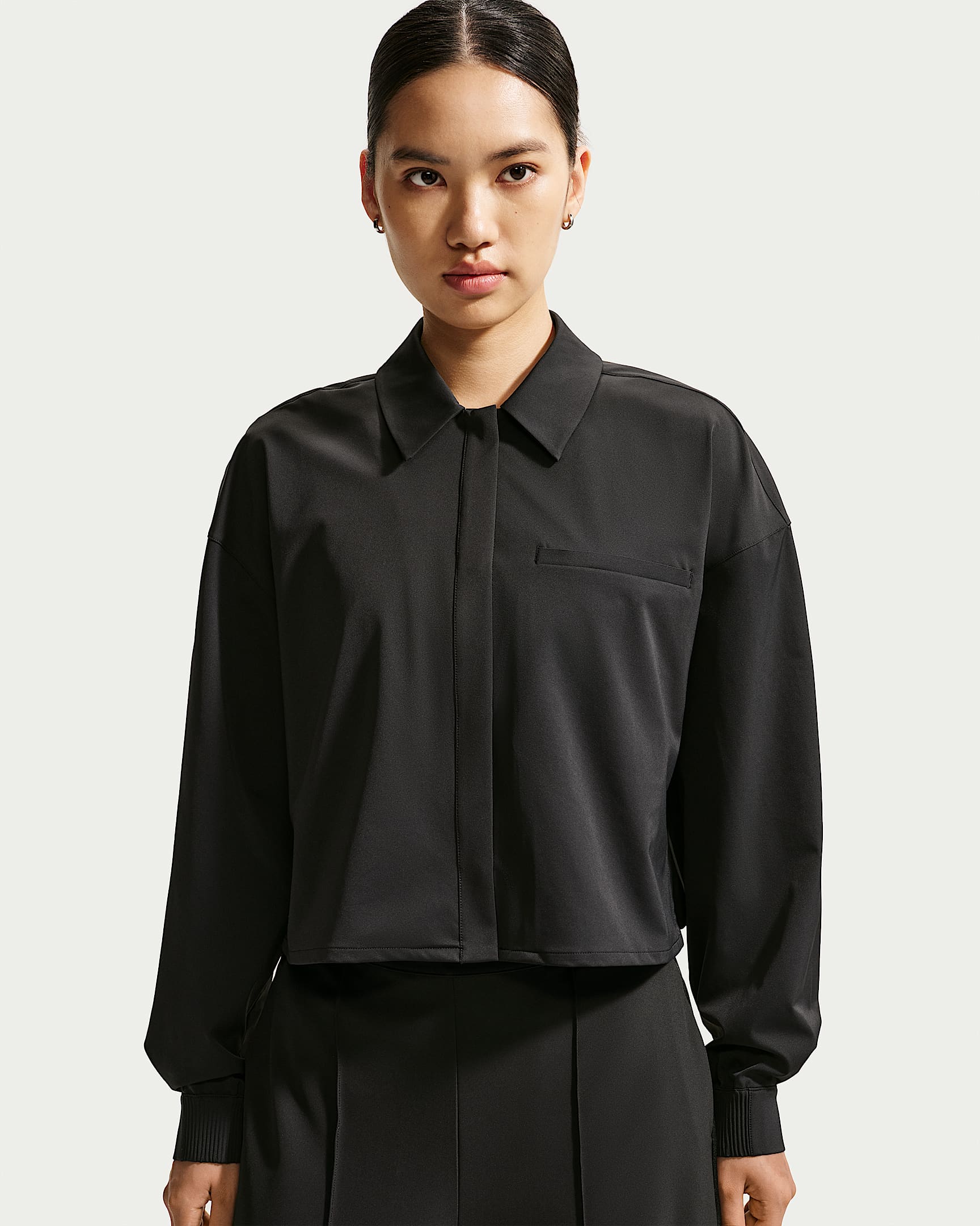 Nike 24.7 PerfectStretch Dri-FIT 无界弹韧女子速干短款长袖上衣 - 黑/暗烟灰