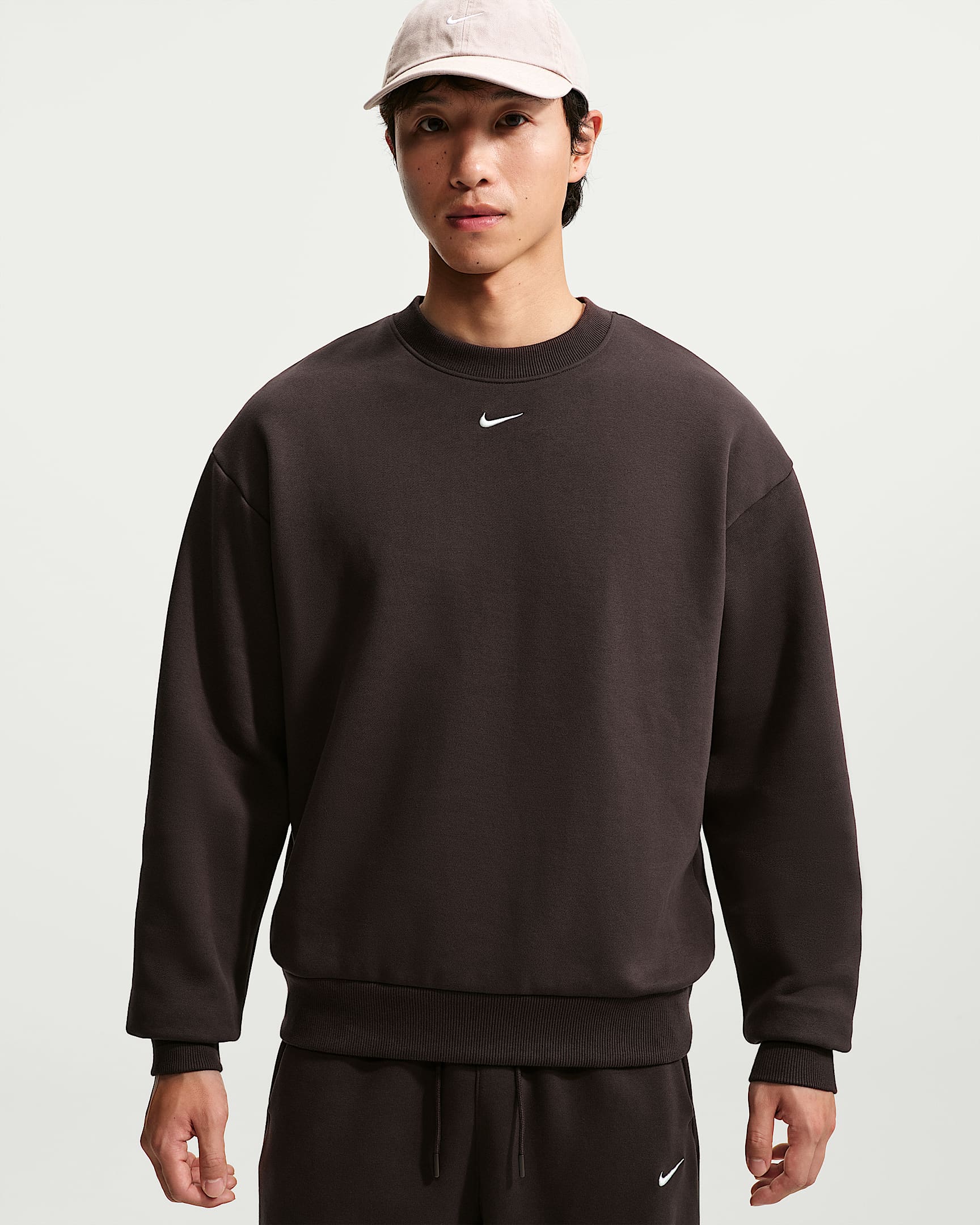 Nike Solo Fleece 陈昊森同款男子加绒圆领运动衫 - 丝绒棕/帆白