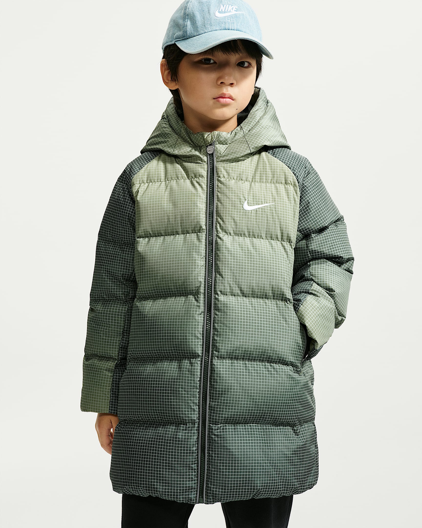 Nike 幼童反光细节中长款羽绒夹克 - 迷彩绿