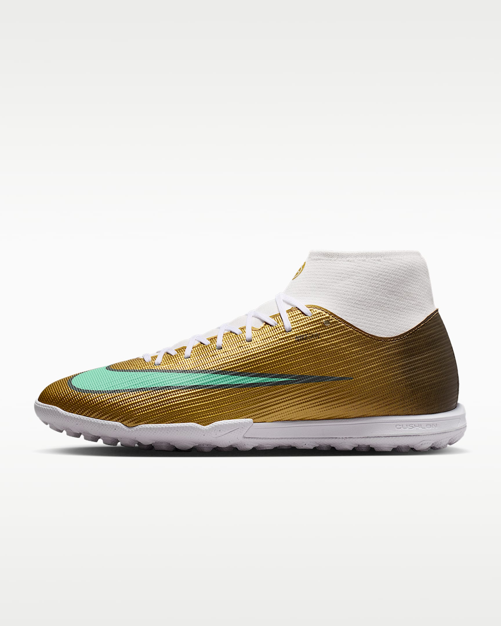 Nike Mercurial Superfly 11 Academy "Kylian Mbappé" 耐克刺客系列姆巴佩男/女 TF 人造场地高帮足球鞋 - 金属色/光辉绿