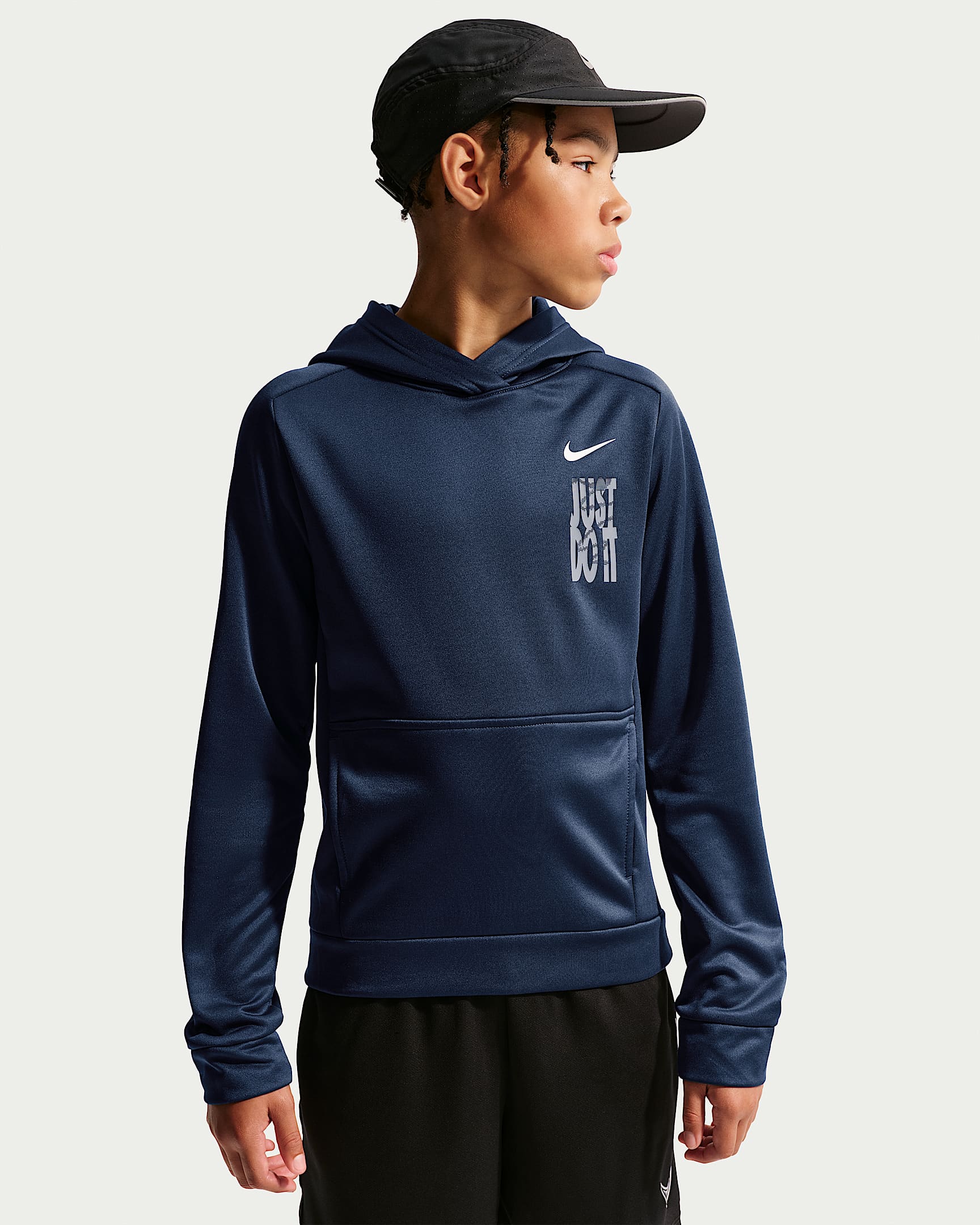 Nike Trophy Therma-FIT 大童(男孩)加绒套头连帽衫 - 深藏青