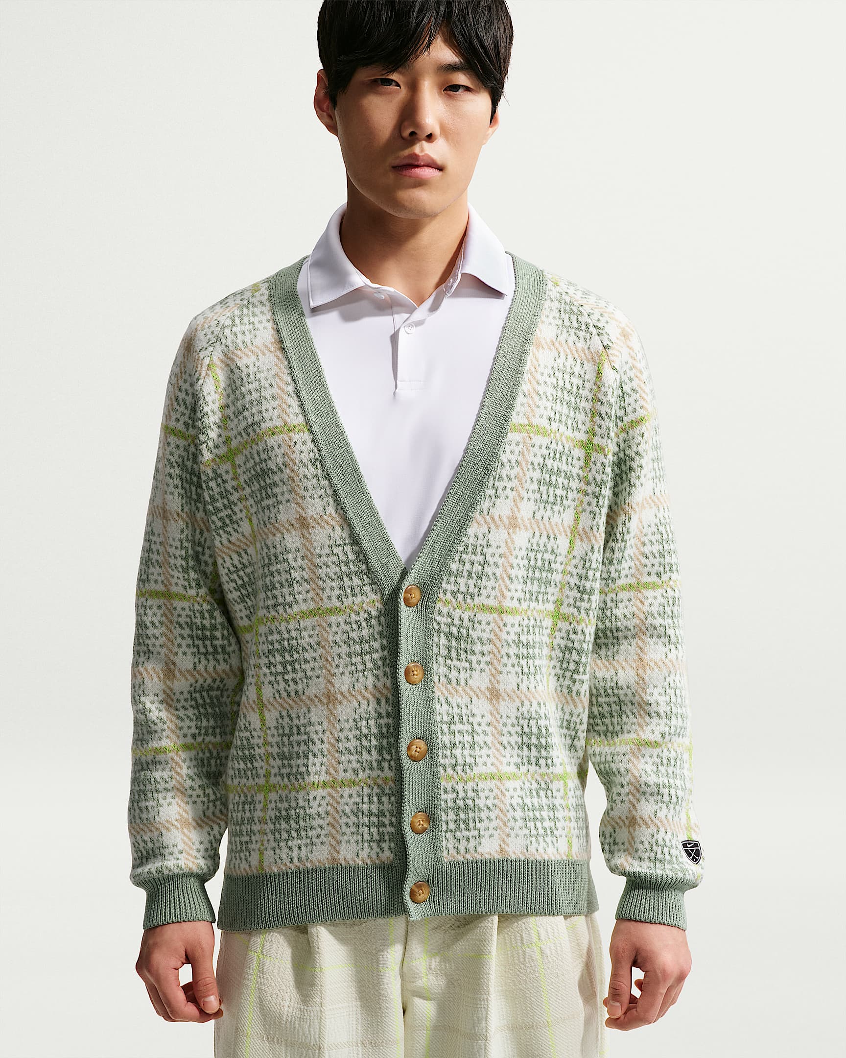 Nike Tartan 男子宽松高尔夫开衫 - 温和灰绿