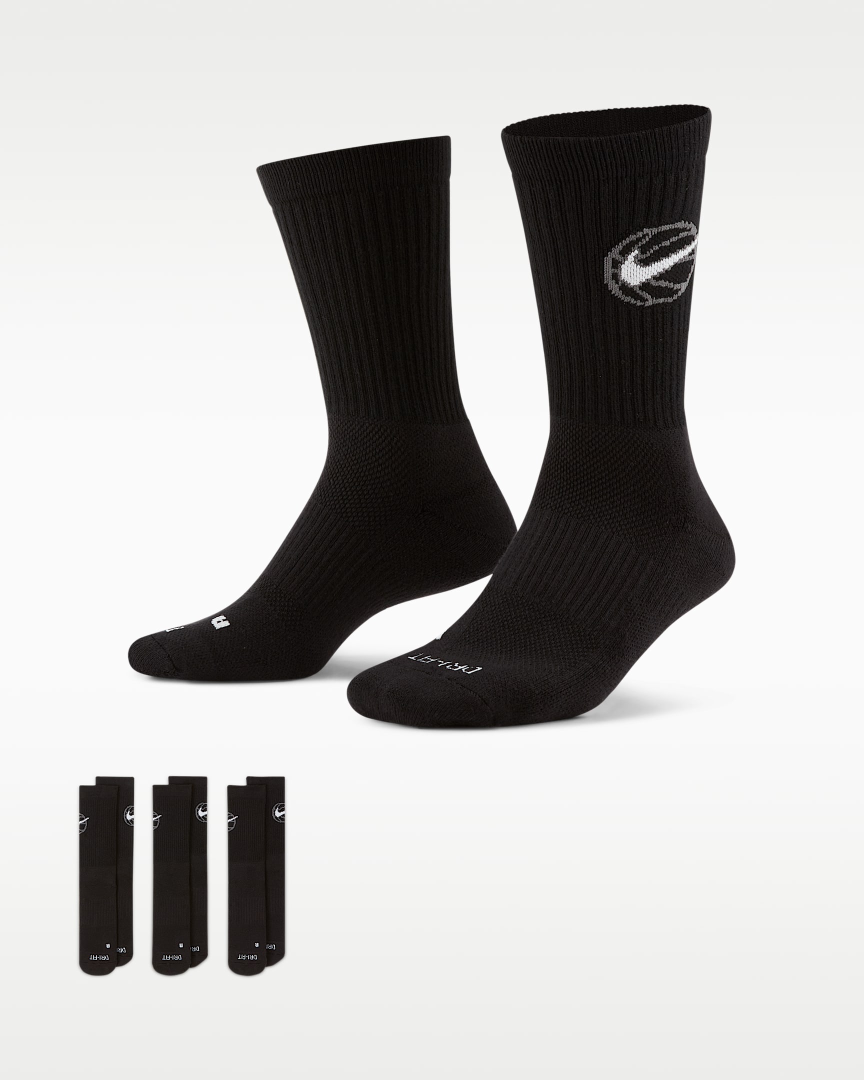 Nike Everyday 速干中筒篮球袜(3 双) - 黑/白色