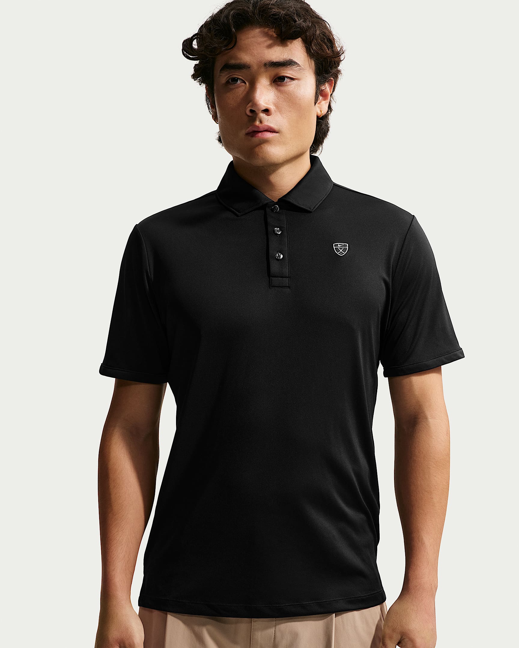 Nike Par Dri-FIT 男子防晒速干高尔夫翻领T恤 - 黑/白色