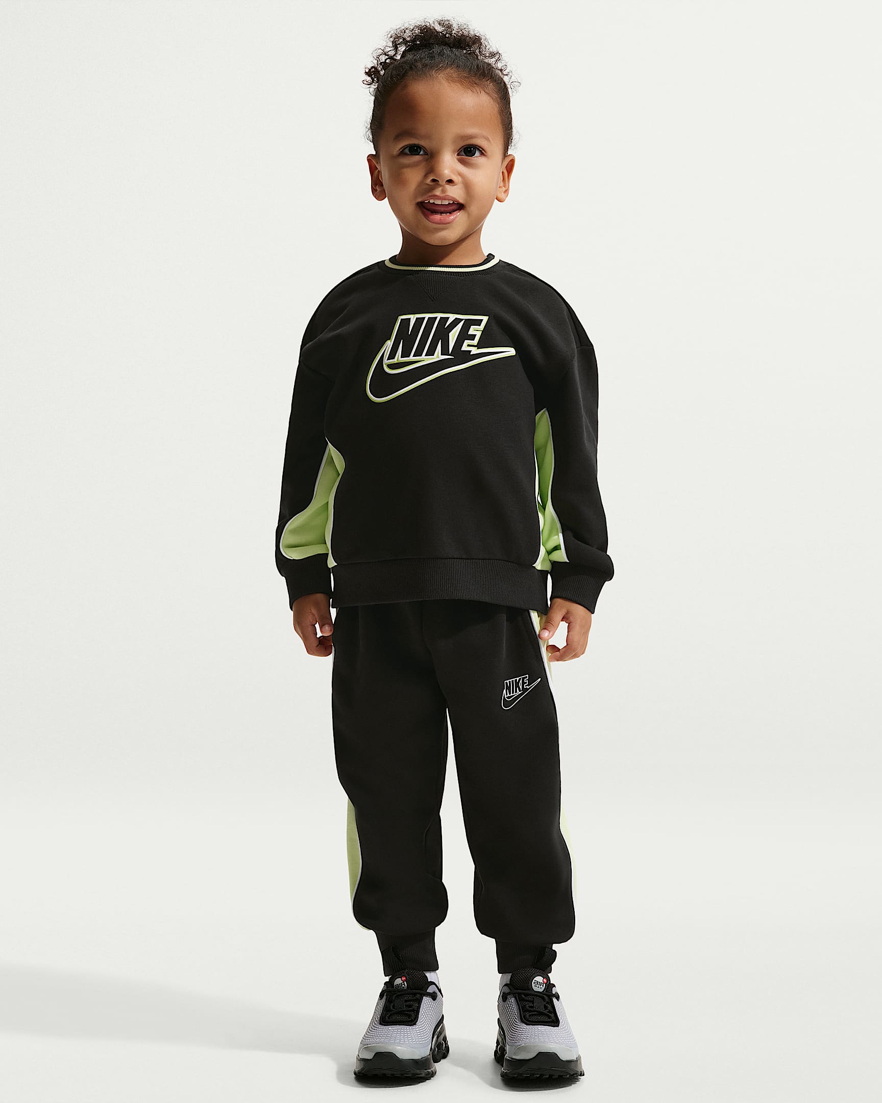 Nike 婴童法式毛圈撞色圆领上衣和长裤套装 - 黑