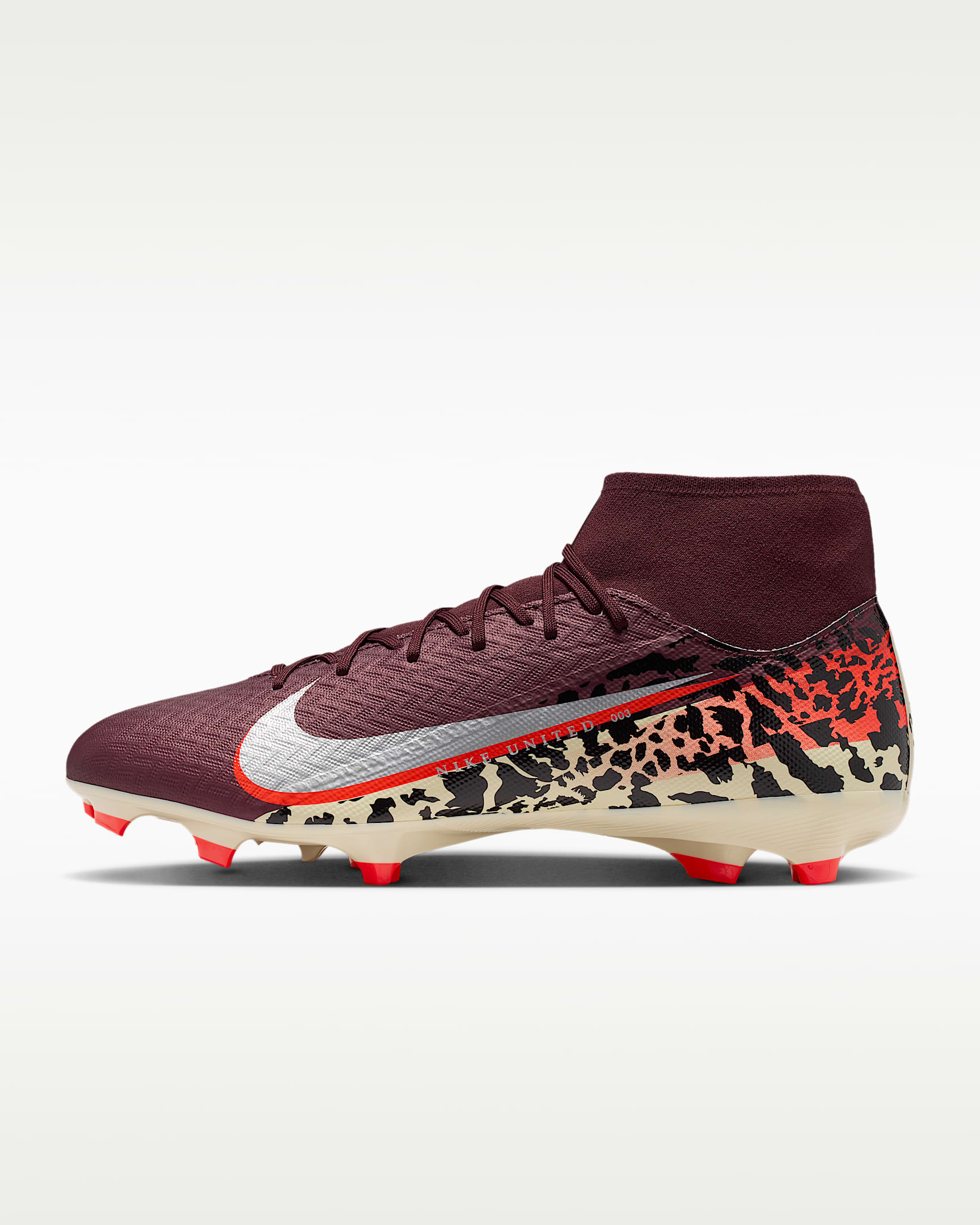 Nike United Mercurial Superfly 10 Academy 耐克刺客系列男/女 MG 多种场地高帮足球鞋 - 鲜亮勃艮第酒红/大学红/化石灰/金属银