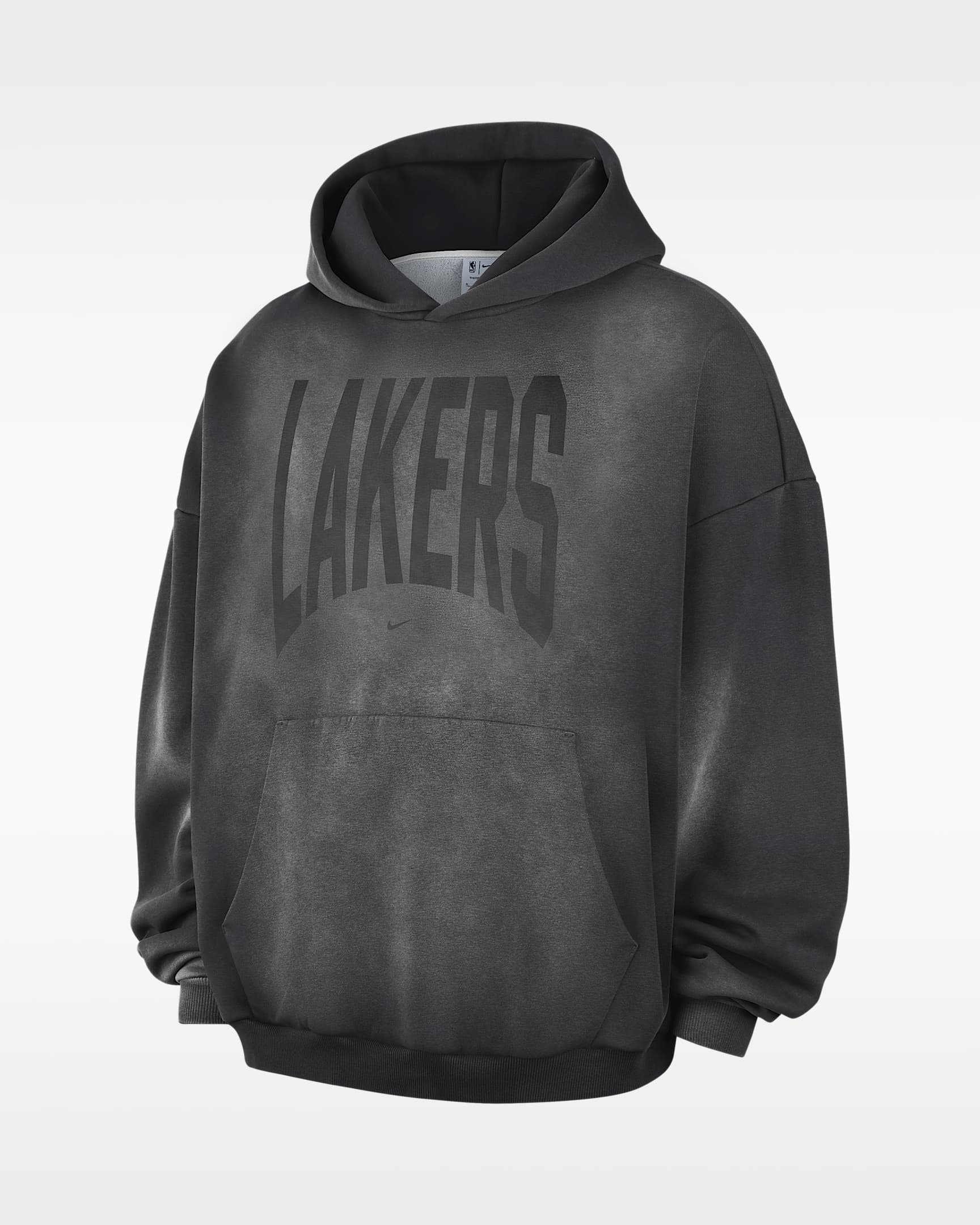 洛杉矶湖人队 Standard Issue Nike Therma-FIT NBA 队之魂系列男子加绒水洗篮球连帽衫 - 暗炭黑/白色
