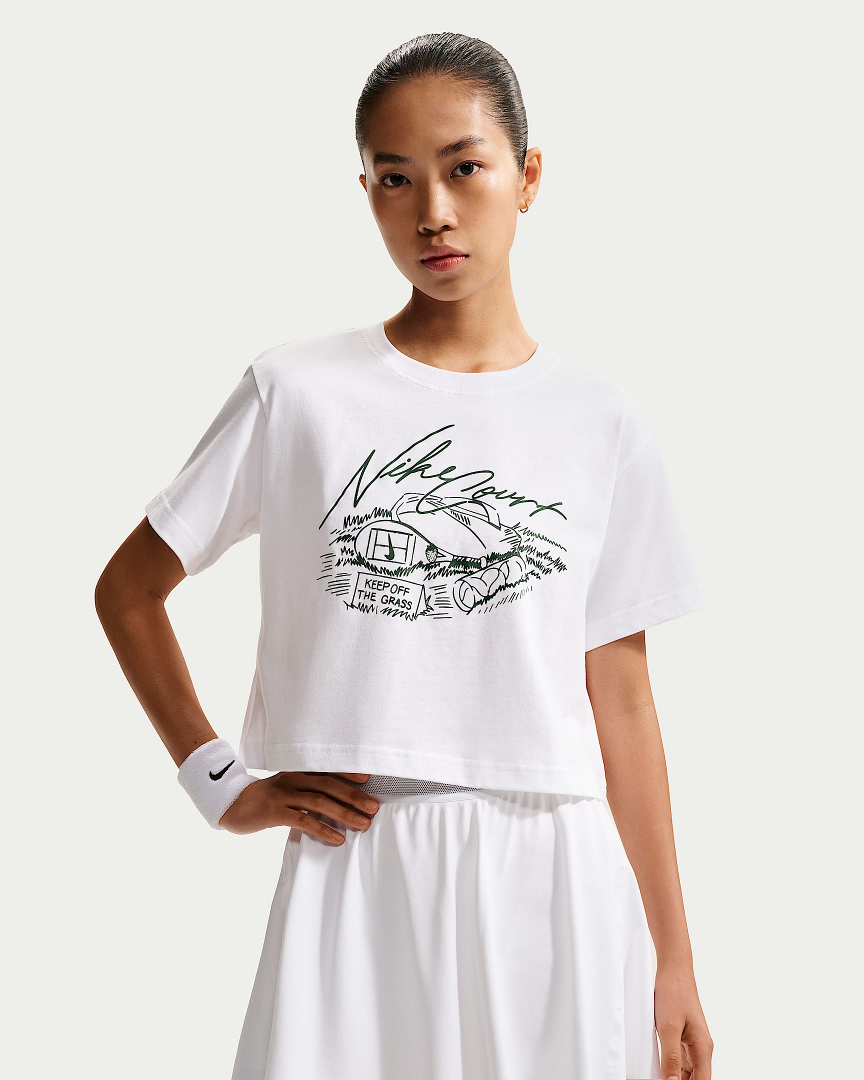 Nike 女子短款网球T恤 - 白色