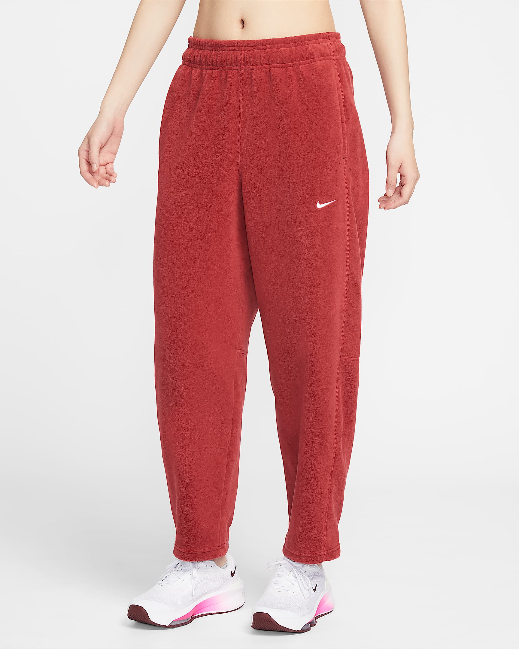 Nike One 马年限定脱缰系列 Therma-FIT 新年款女子中腰摇粒绒长裤 - 深队红/白色