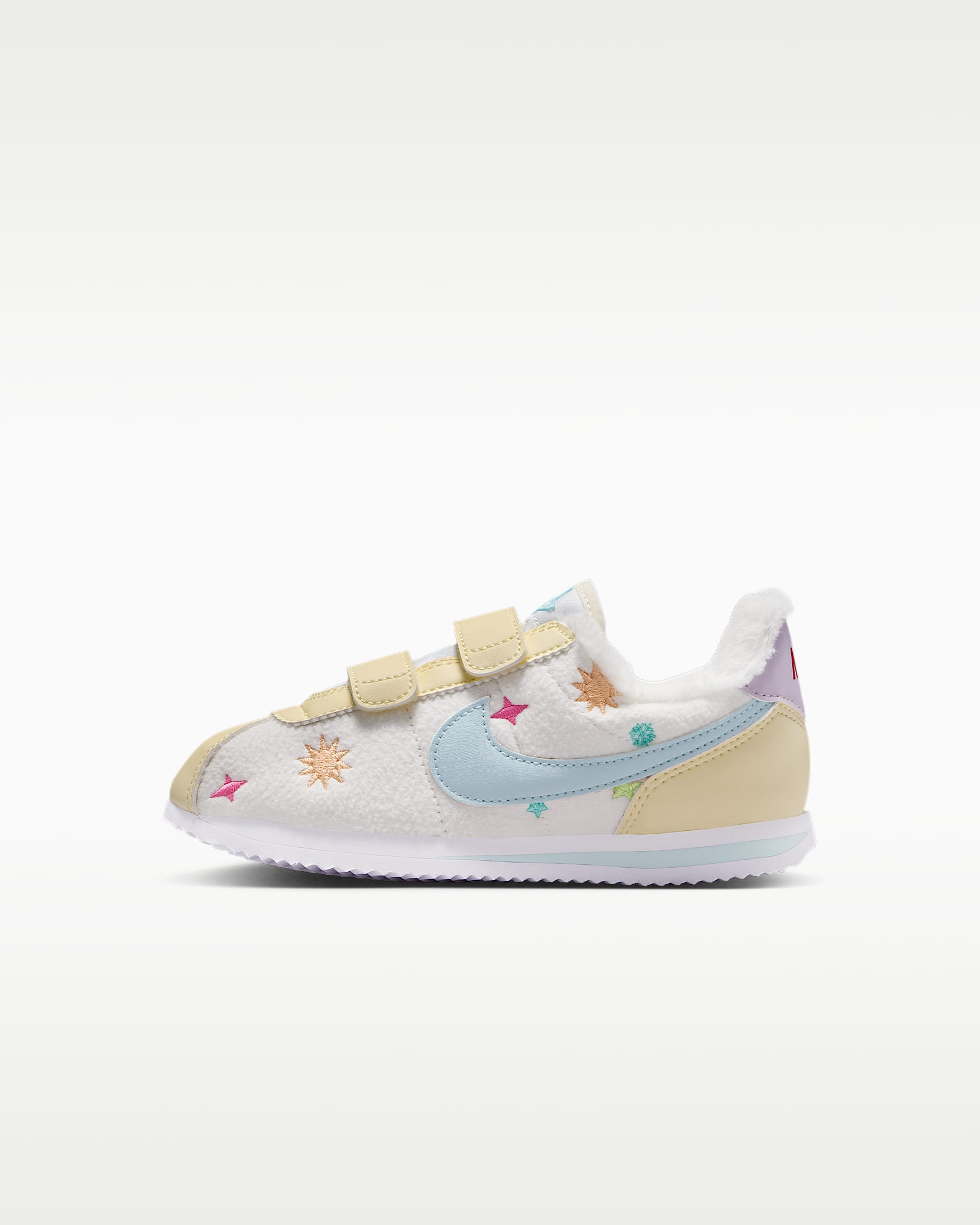 Nike Cortez Basic SL 幼童毛绒运动鞋 - 帆白/白色/粉紫/冰川蓝
