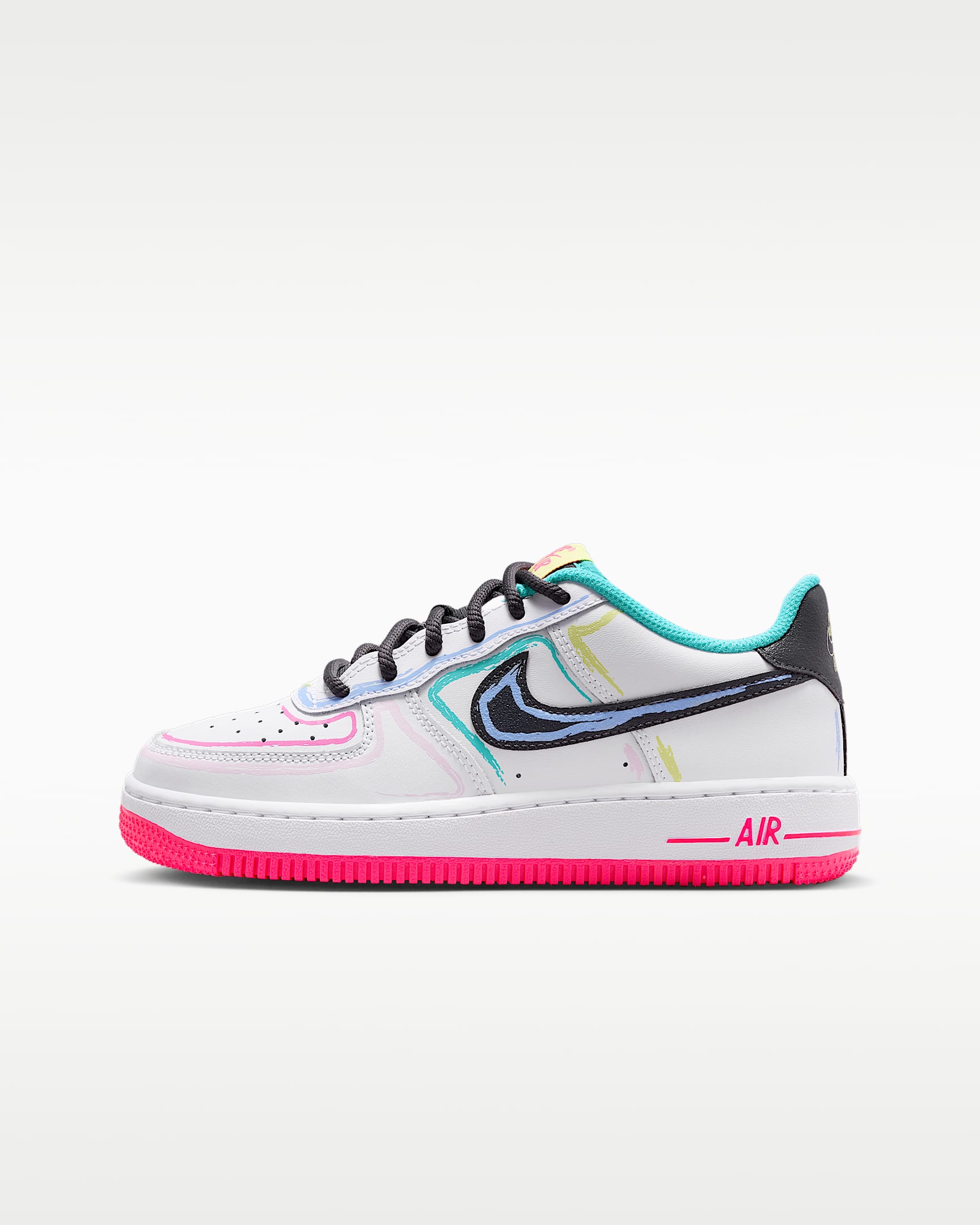 Nike Air Force 1 大童空军一号运动鞋 - 白色/透明粉/仙人掌绿/煤黑