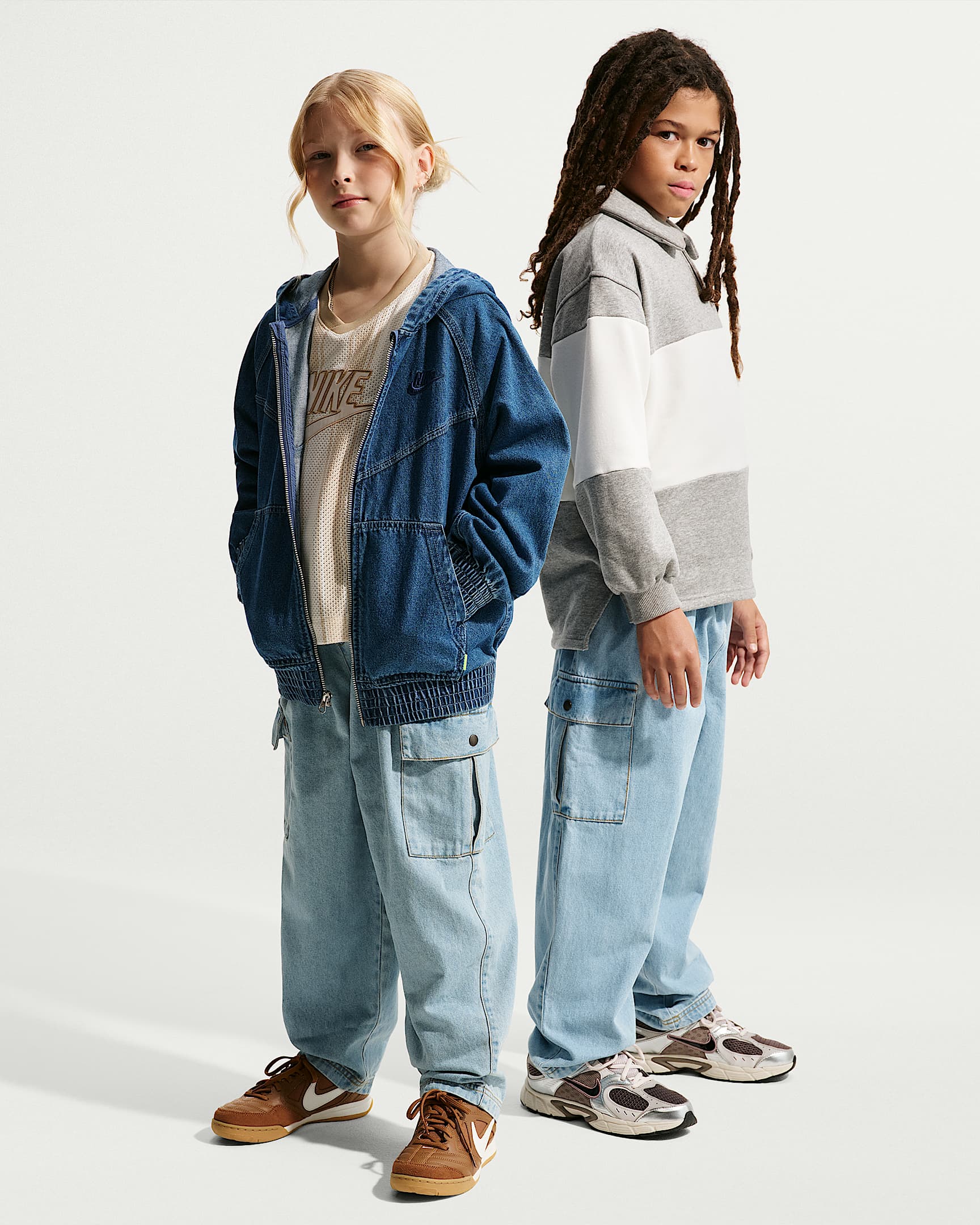 Nike Sportswear Collection 大童牛仔工装长裤 - 浅军械蓝/浅军械蓝/麦黄/浅军械蓝