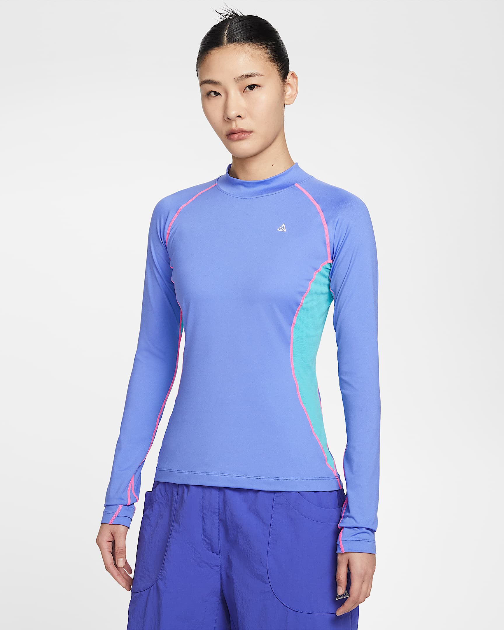 Nike ACG "Wildsee" 女子速干长袖修身运动上衣 - 宝石蓝/仙人掌绿/透明粉/山峰白