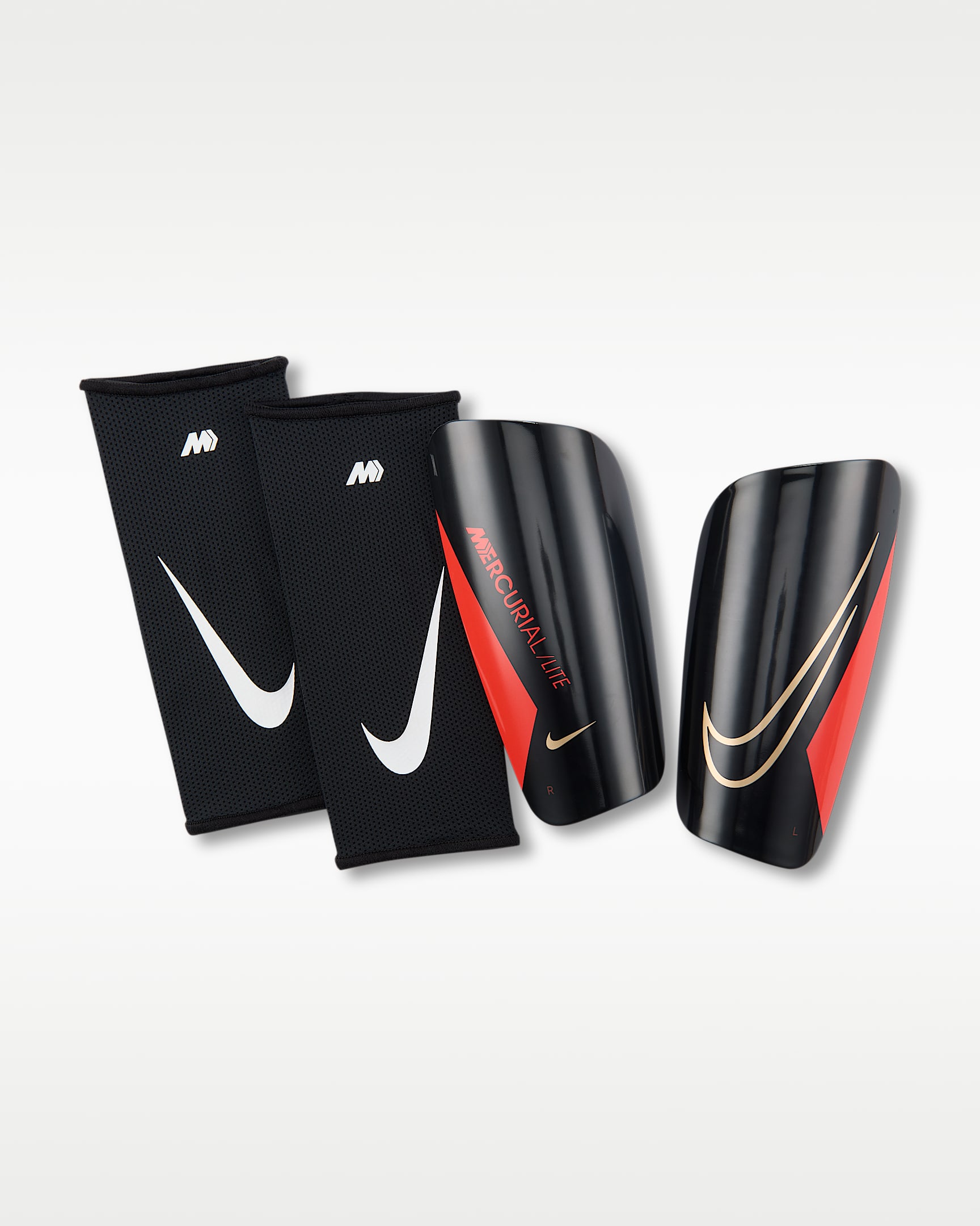 Nike Mercurial Lite 耐克刺客系列足球护腿板(1 对) - 黑/亮深红/朦胧金