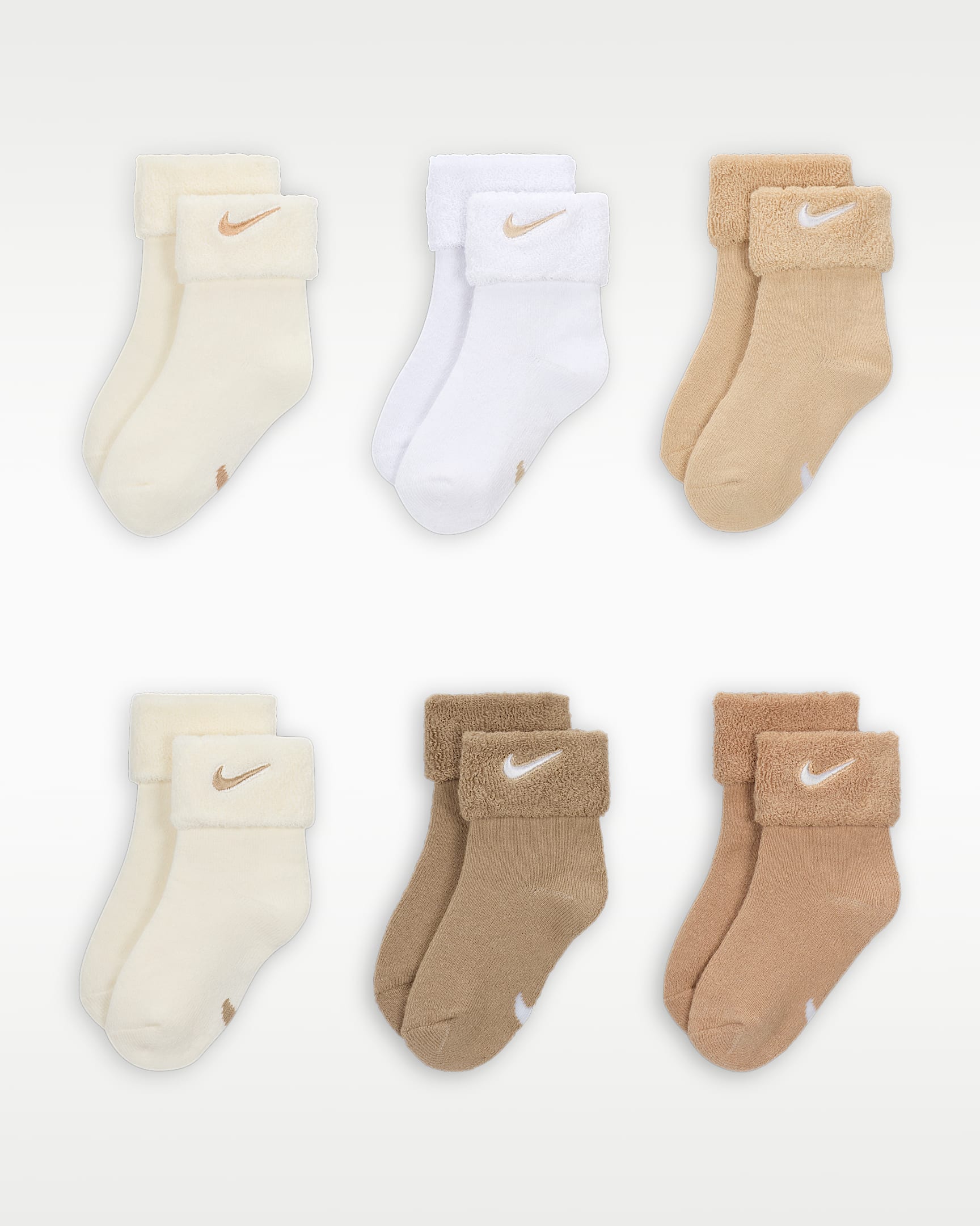 Nike 婴童翻边毛圈袜口运动短袜（6 双） - 帆白