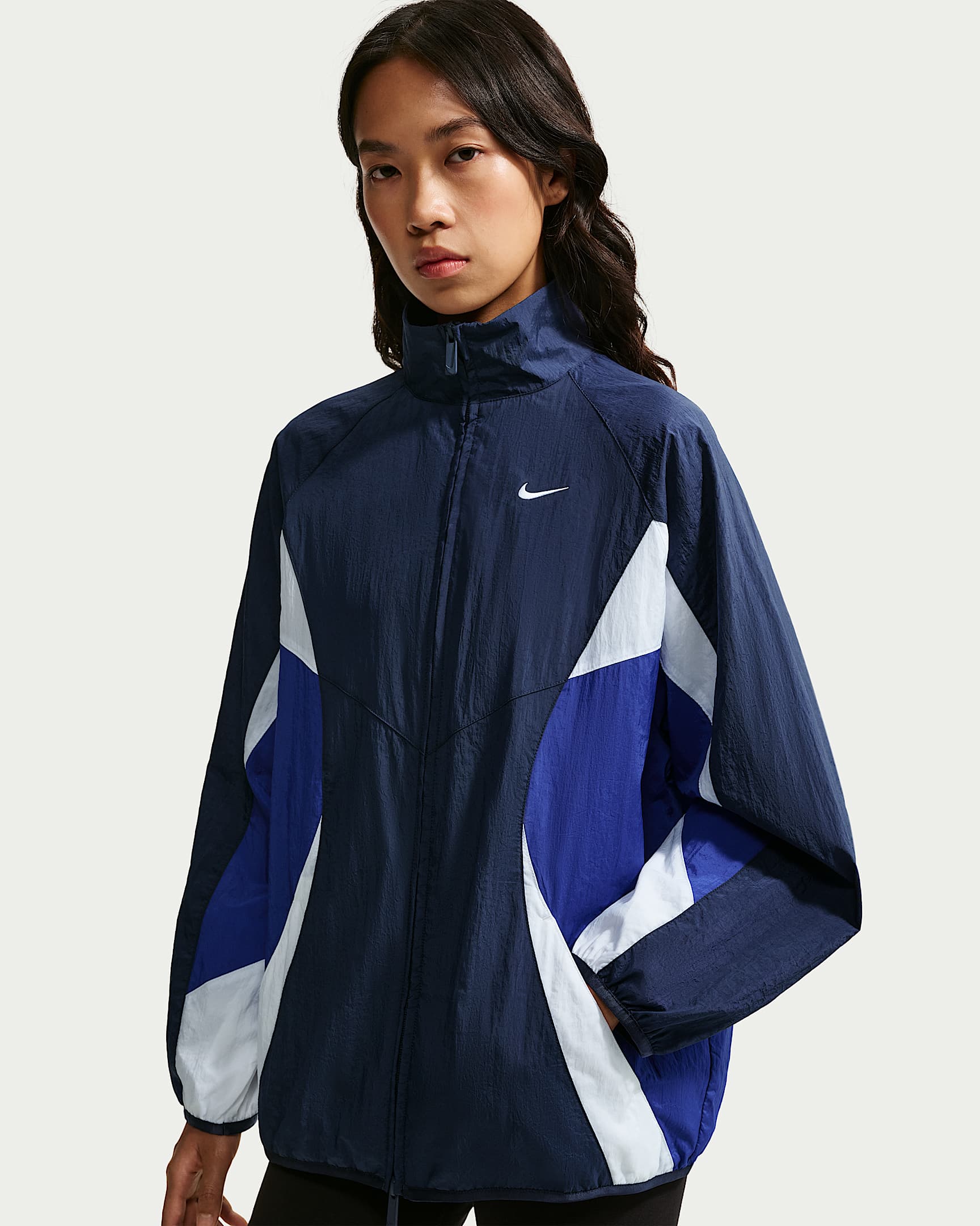 Nike Sportswear 女子 Oversize 风运动夹克 - 深藏青/旧宝蓝/白色/白色