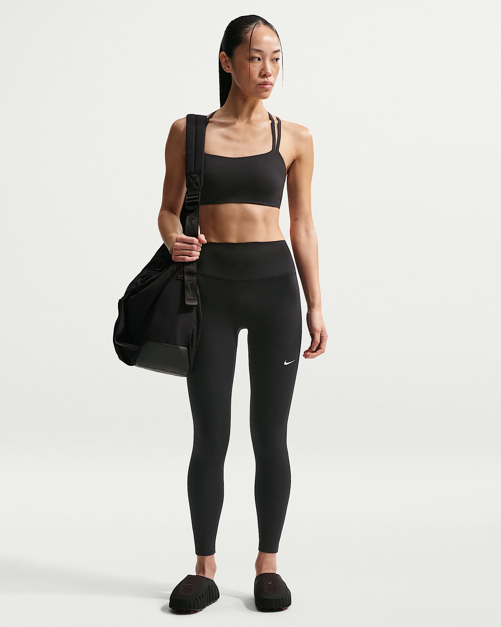 Nike One 女子速干高腰九分紧身裤 - 黑/白色