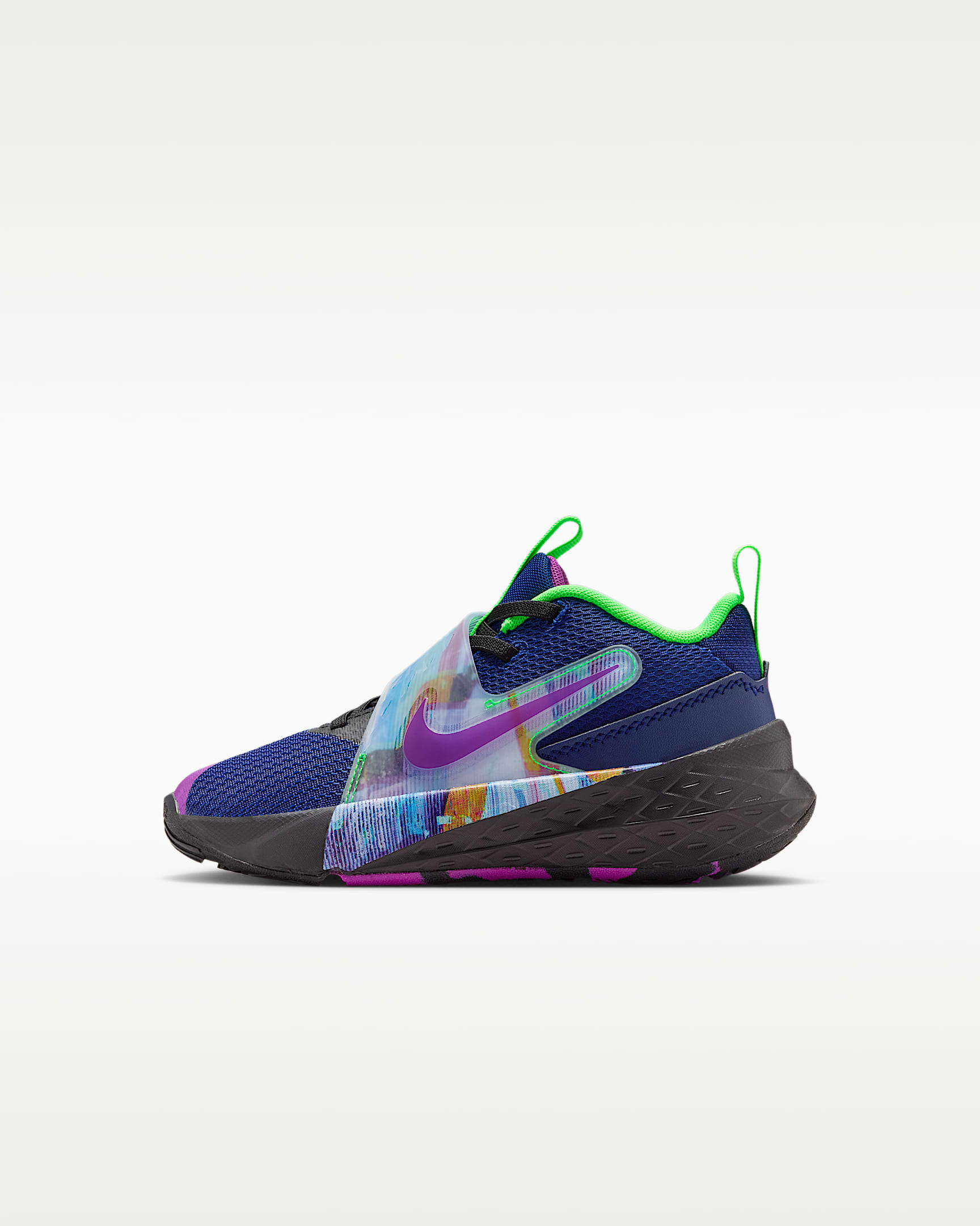 Nike Team Hustle D 12 幼童运动鞋 - 空间蓝/黑/冲击绿/明亮紫