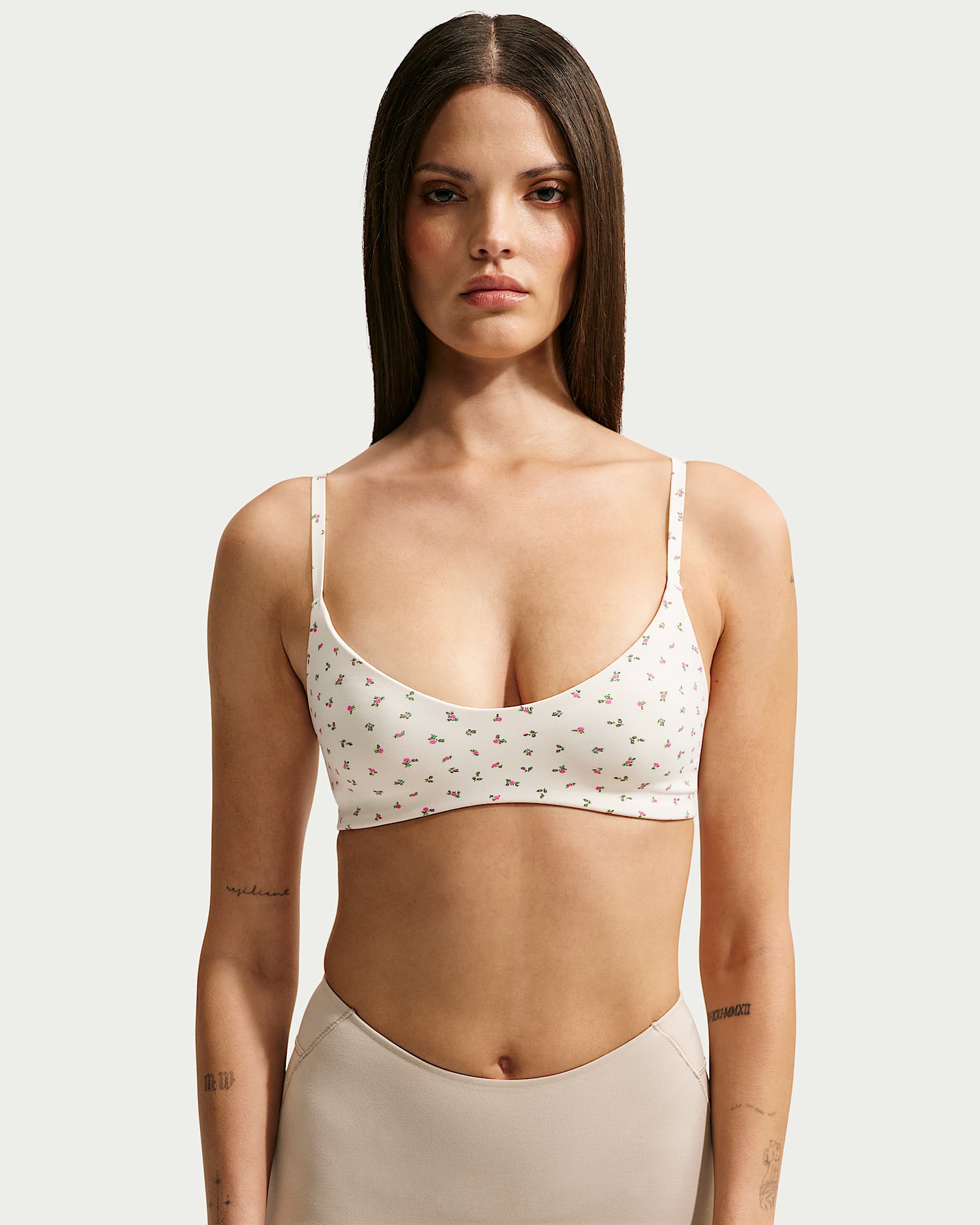 NikeSKIMS Matte 女子速干印花微弧大圆领运动内衣 - NSKM Actv Ivory/NSKM Flamingo