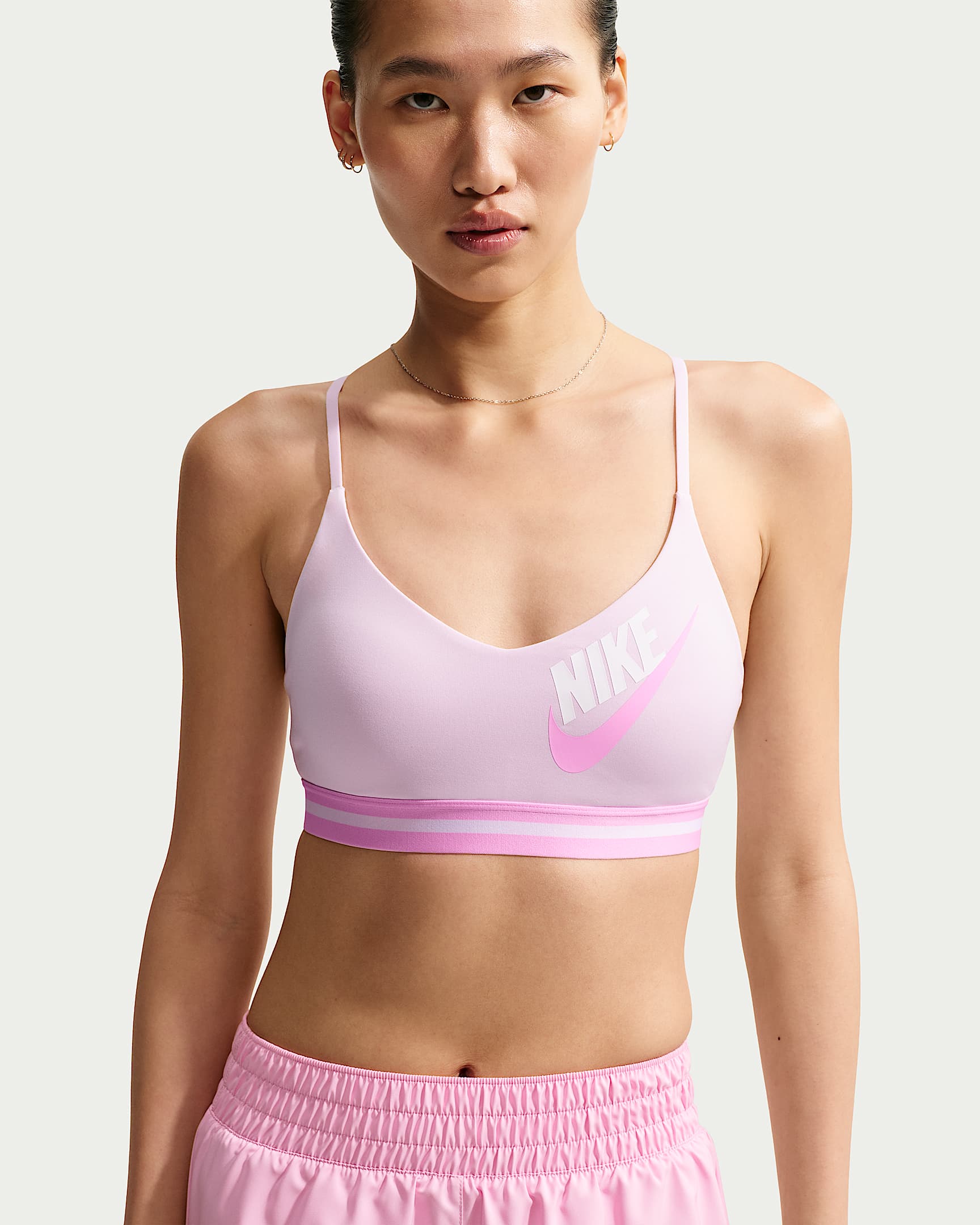 Nike Indy 女子速干低强度支撑衬垫运动内衣 - 浅紫丁香色/上升粉/白色/上升粉