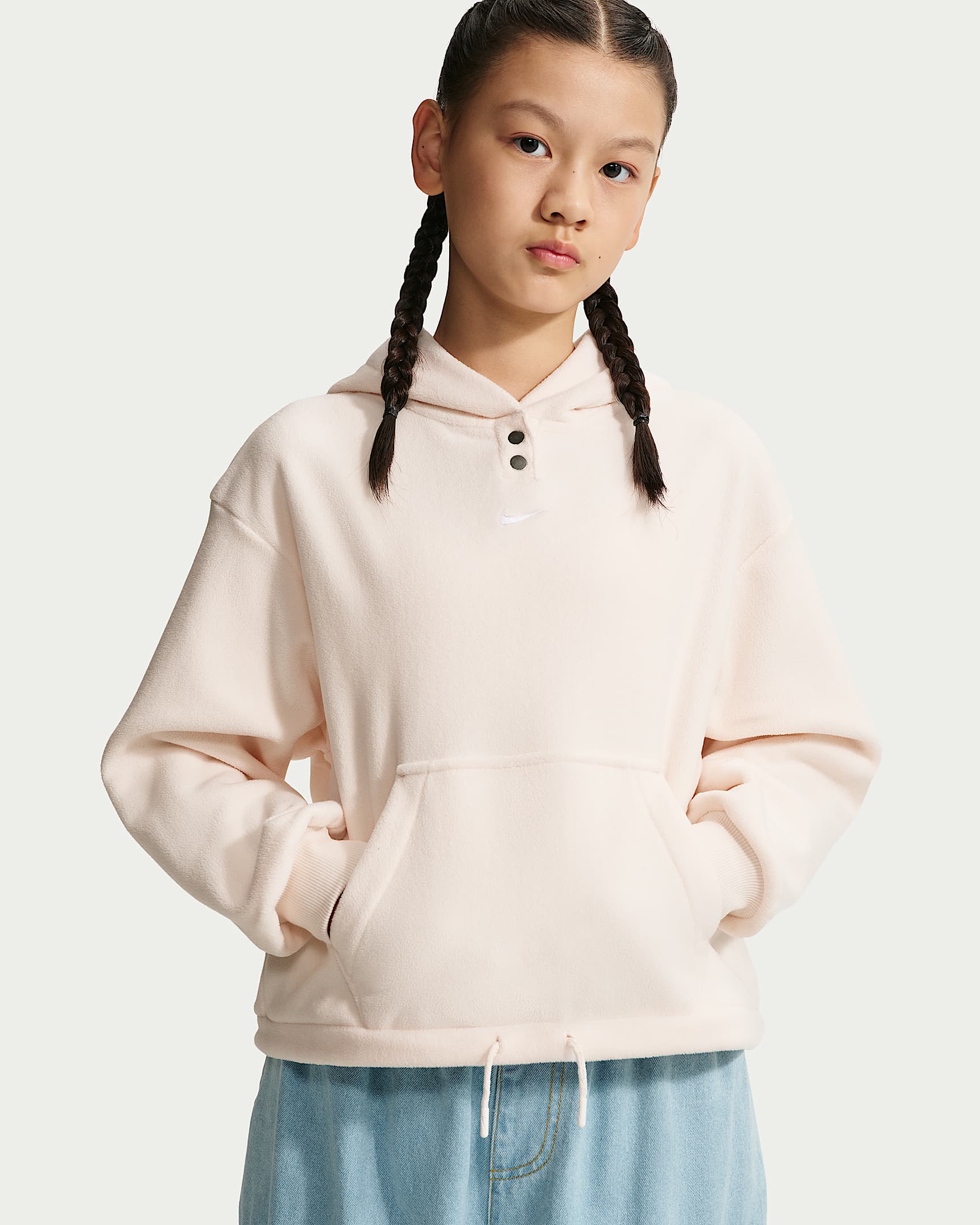 Nike Sportswear 大童(女孩)摇粒绒长袖上衣 - 粉白
