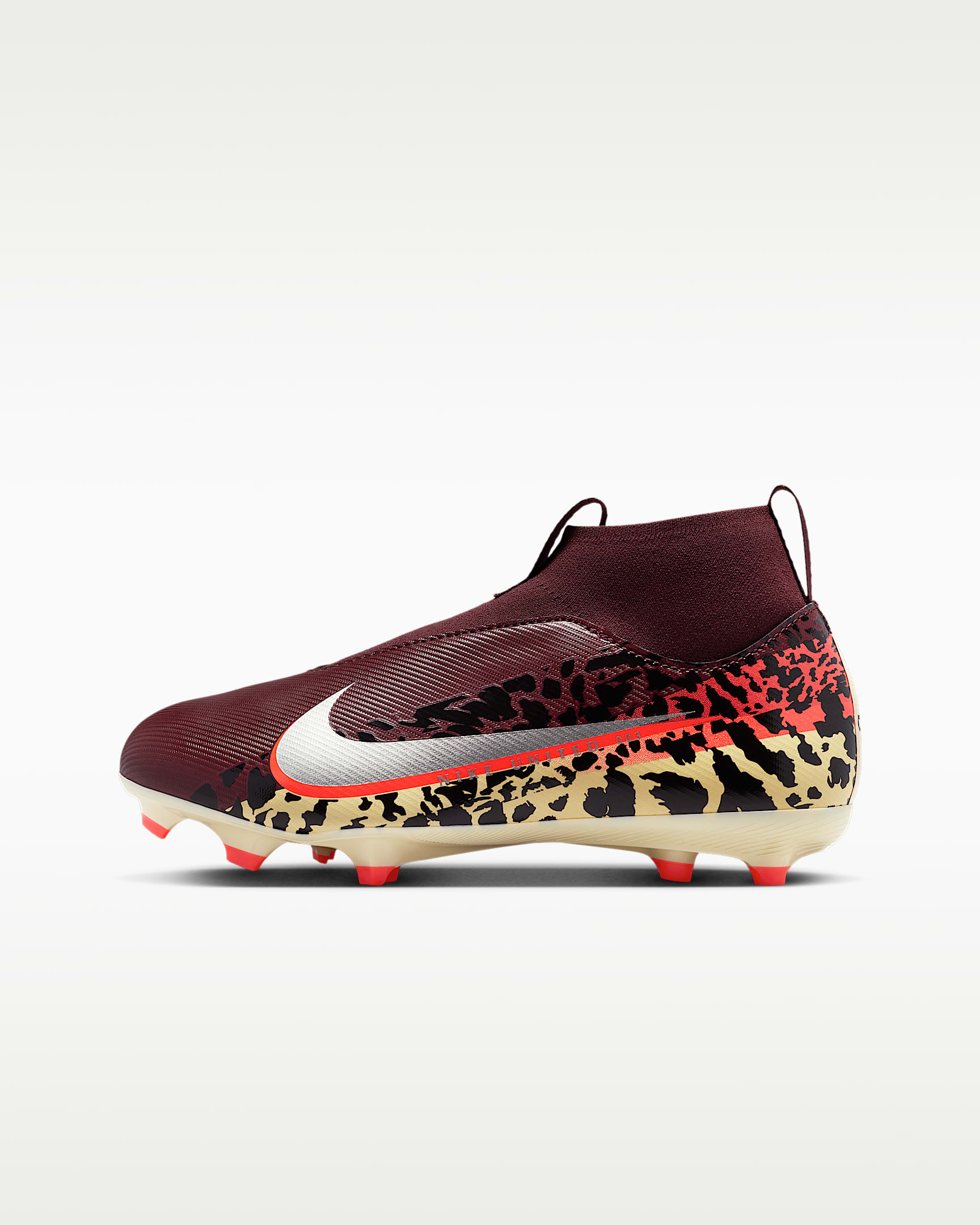 Nike United Jr. Mercurial Superfly 10 Academy 耐克刺客系列大童 MG 多种场地高帮足球鞋 - 鲜亮勃艮第酒红/大学红/化石灰/金属银