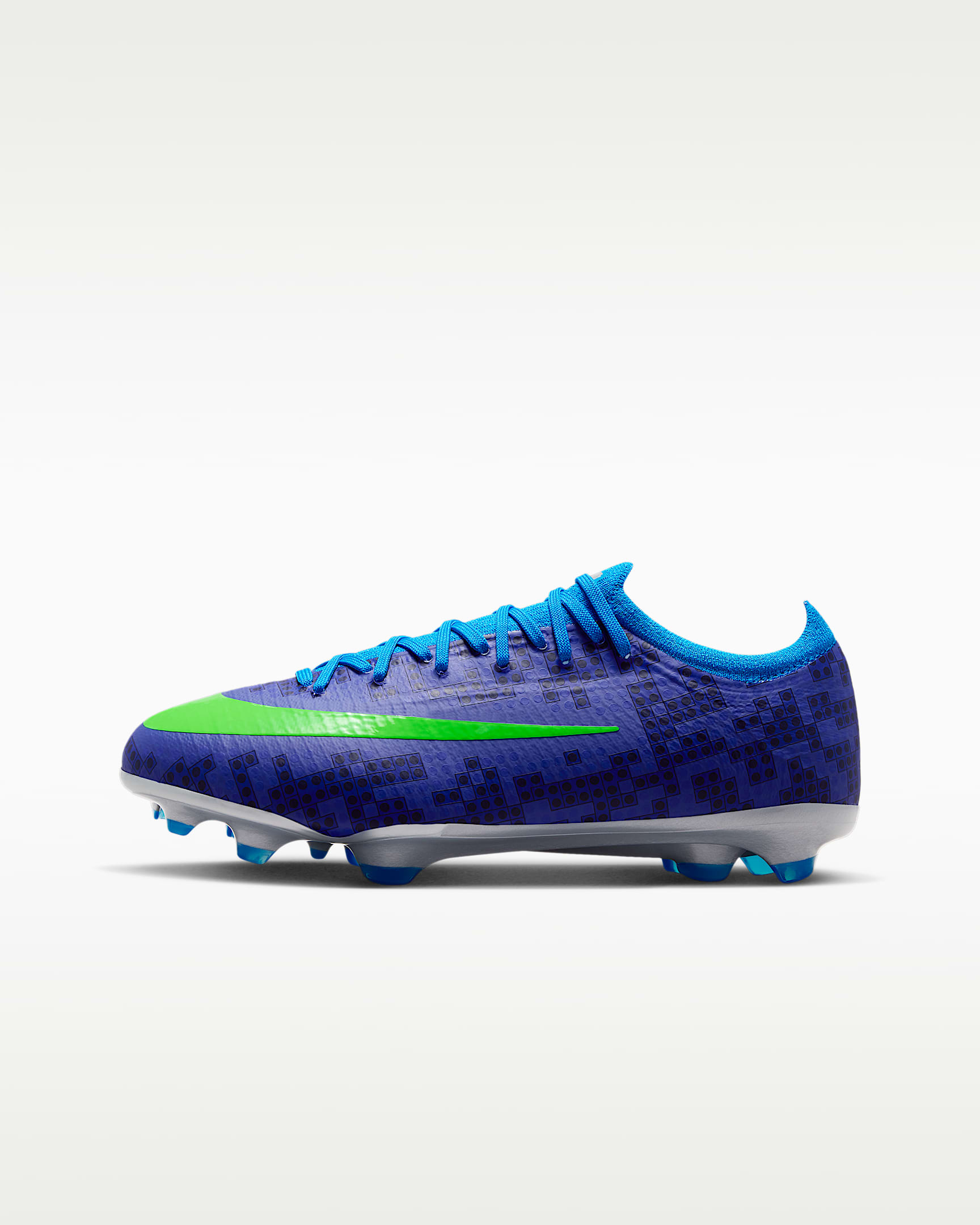 Nike Jr. Mercurial Vapor Pro x LEGO® Collection 耐克刺客系列大童 FG 天然硬质草地低帮足球鞋 - 和谐蓝/清透蓝/金属银/冲击绿