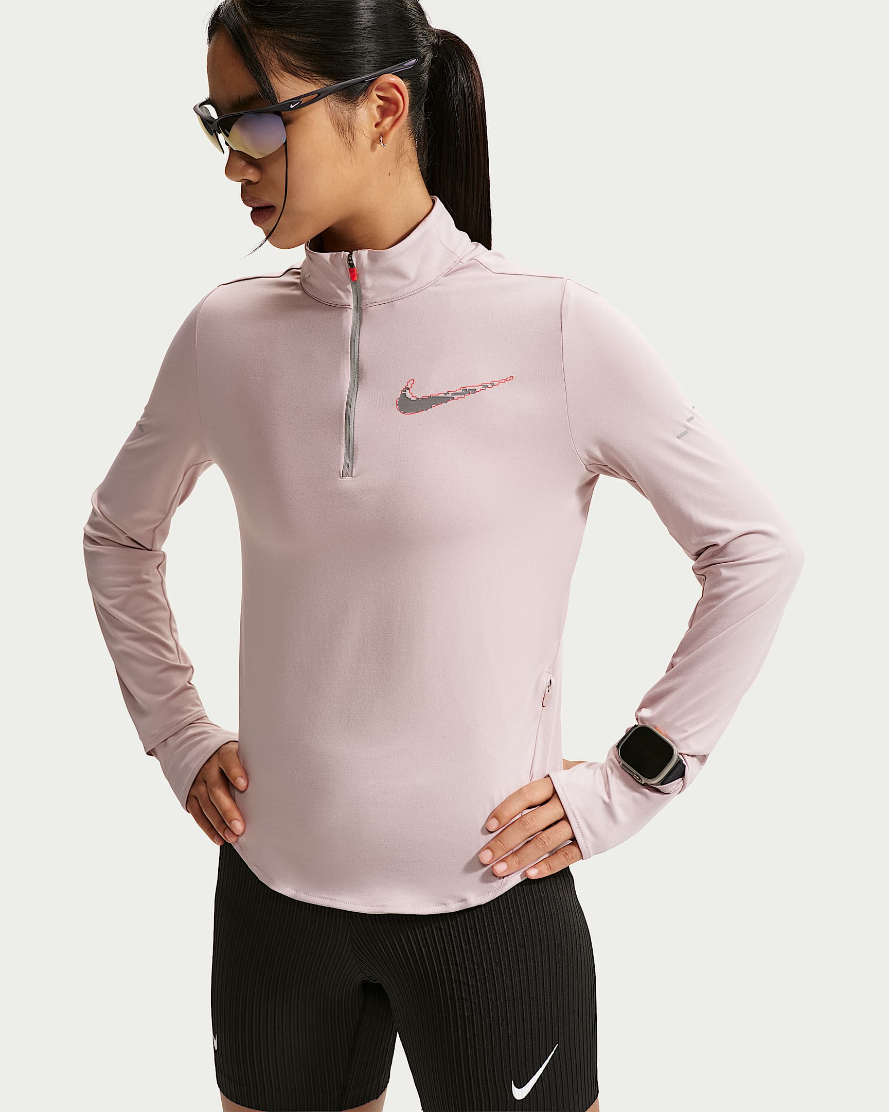 Nike Swift Dri-FIT 女子防晒速干跑步上衣 - 微粒玫瑰红