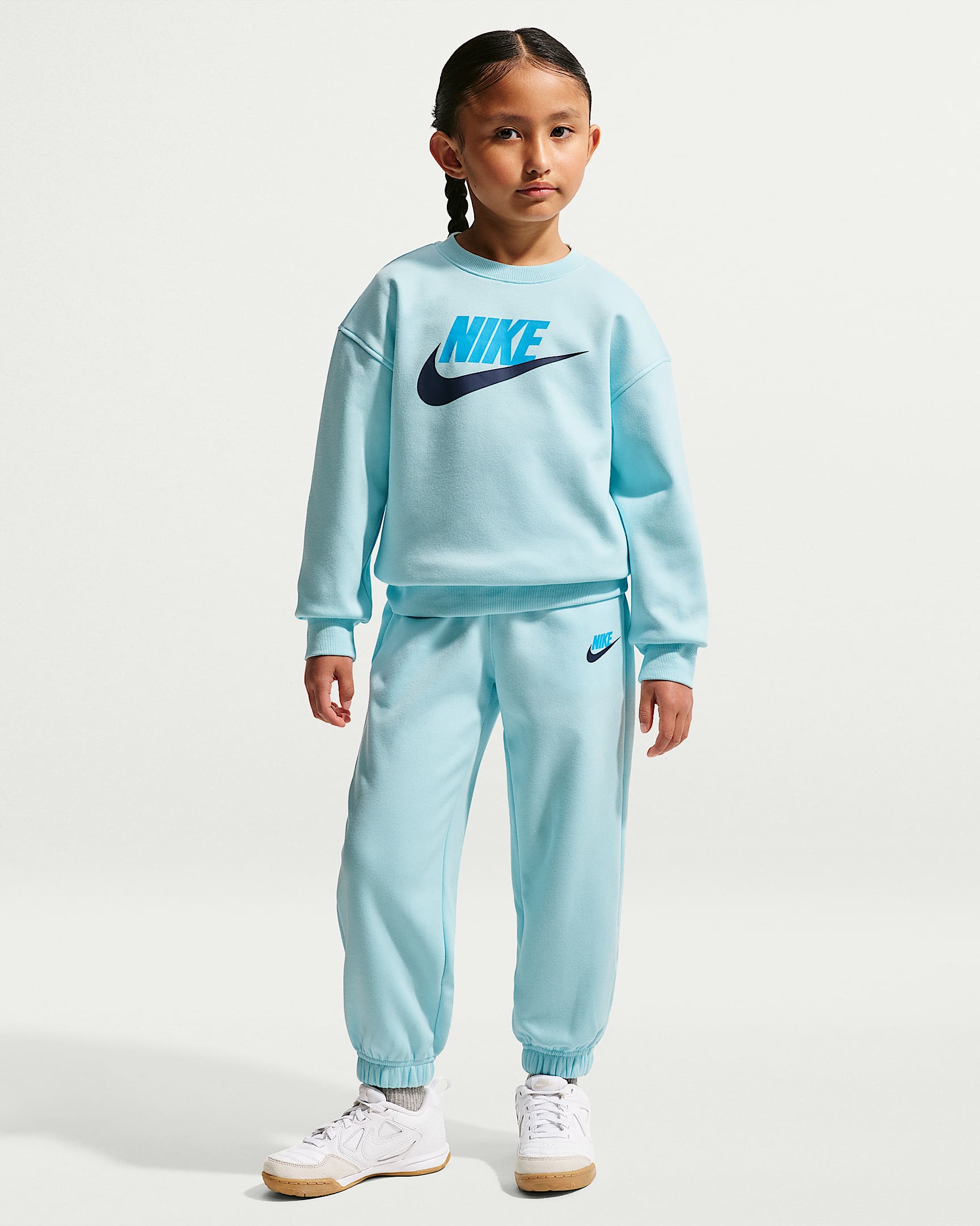 Nike 幼童柔软加绒圆领上衣和长裤套装 - 冰川蓝
