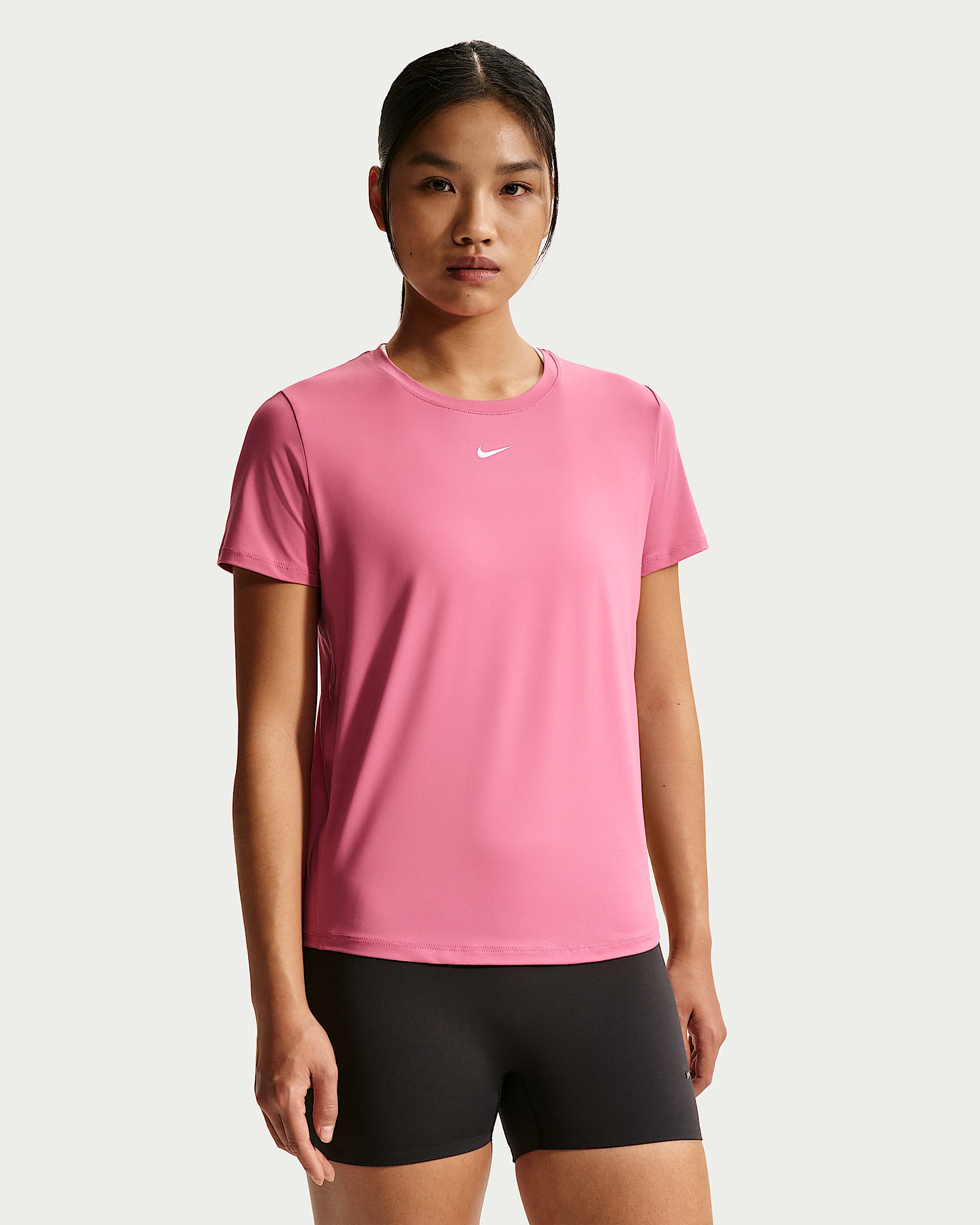 Nike One Classic Dri-FIT 女子透气速干经典款短袖上衣 - 牡丹红/白色