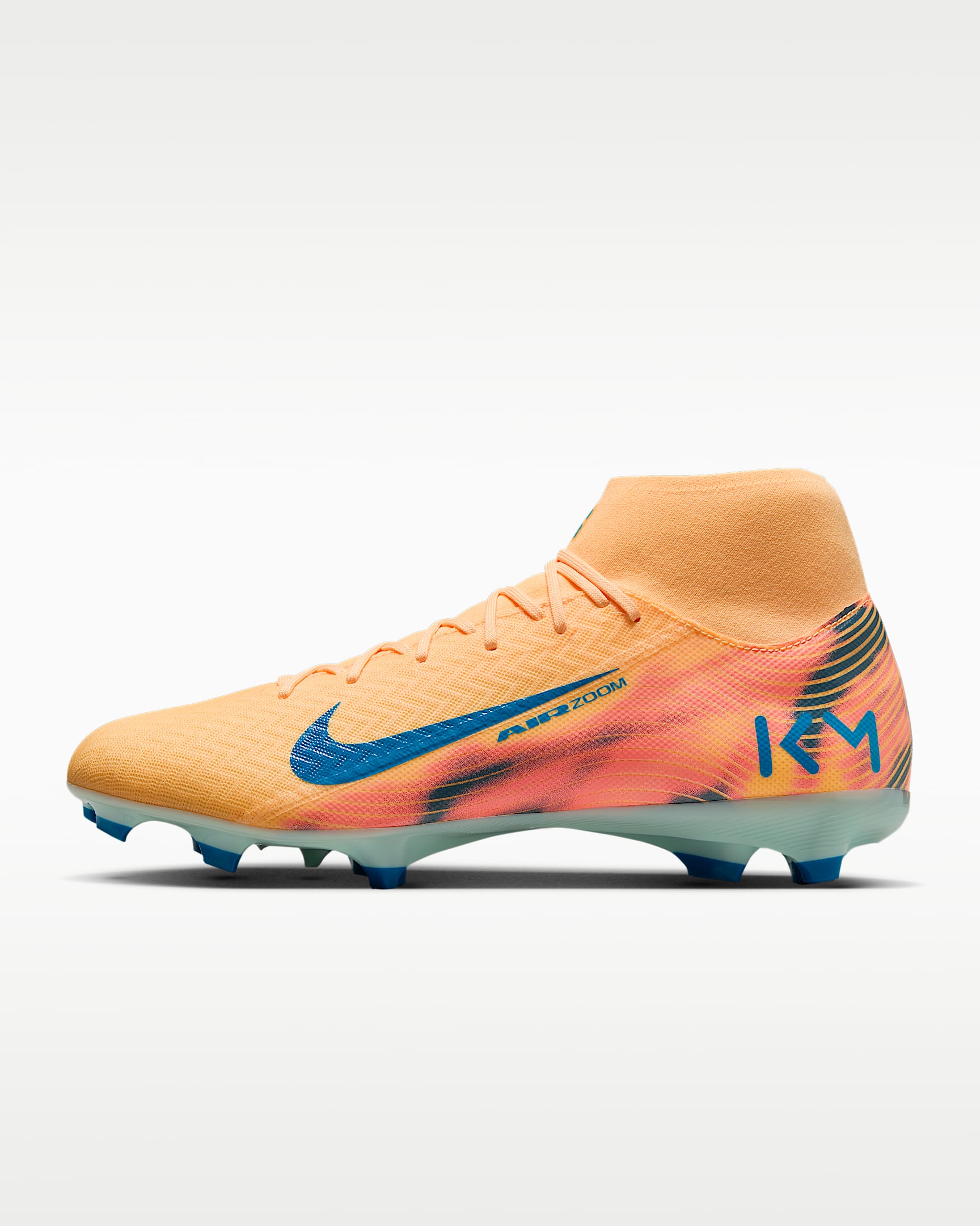 Nike Mercurial Superfly 10 Academy "Kylian Mbappé" 耐克刺客系列姆巴佩 MG 多种场地高帮足球鞋 - 浅甜瓜橙/伊格鲁蓝/孔雀蓝