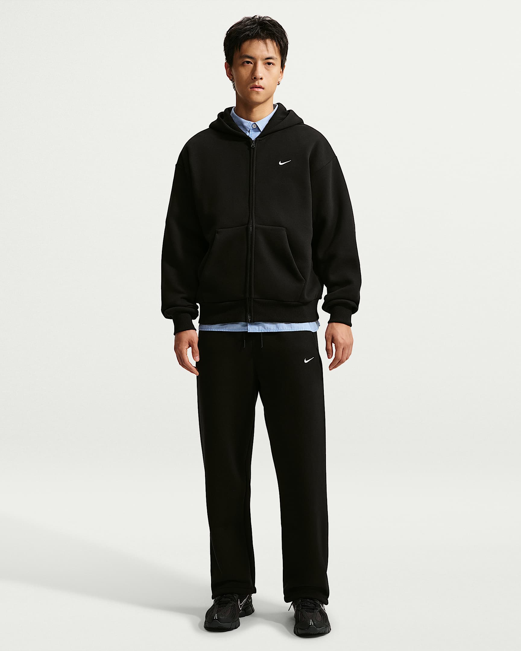 Nike Solo Fleece 男子宽松加绒长裤 - Total Black/帆白