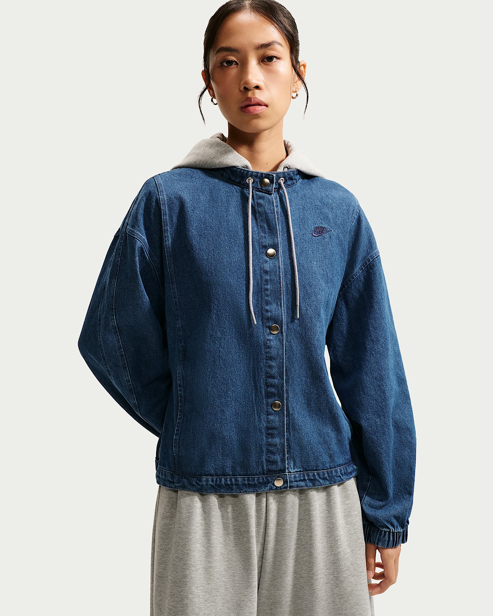 Nike Sportswear 女子宽松厚实牛仔夹克 - 神秘深海蓝/调色暗灰/微粒灰/黑曜石色
