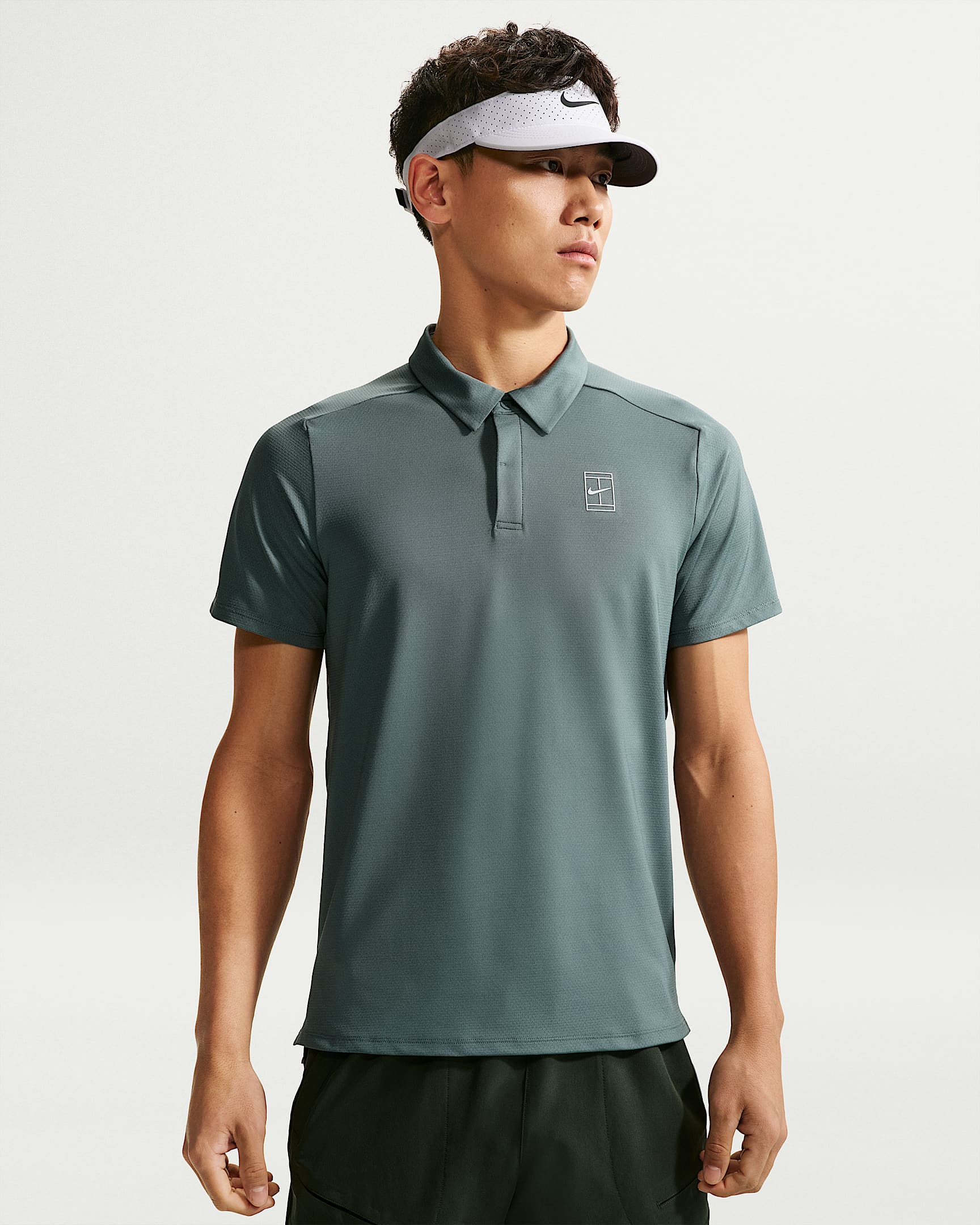 NikeCourt Advantage Dri-FIT 男子速干网球翻领T恤 - 矿物岩板蓝/白色