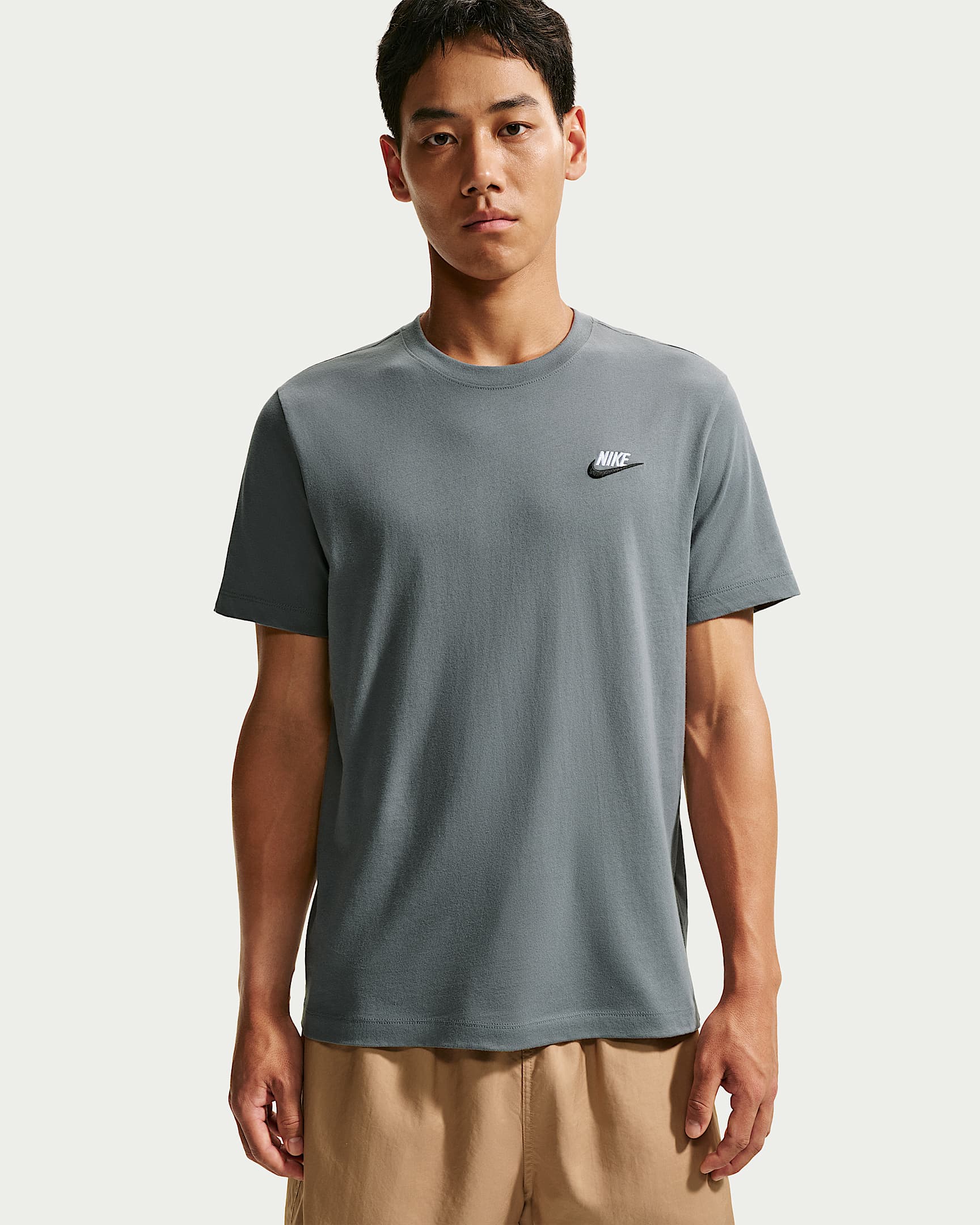 Nike Sportswear Club 男子刺绣柔软纯棉短袖T恤 - 烟灰/白色/黑