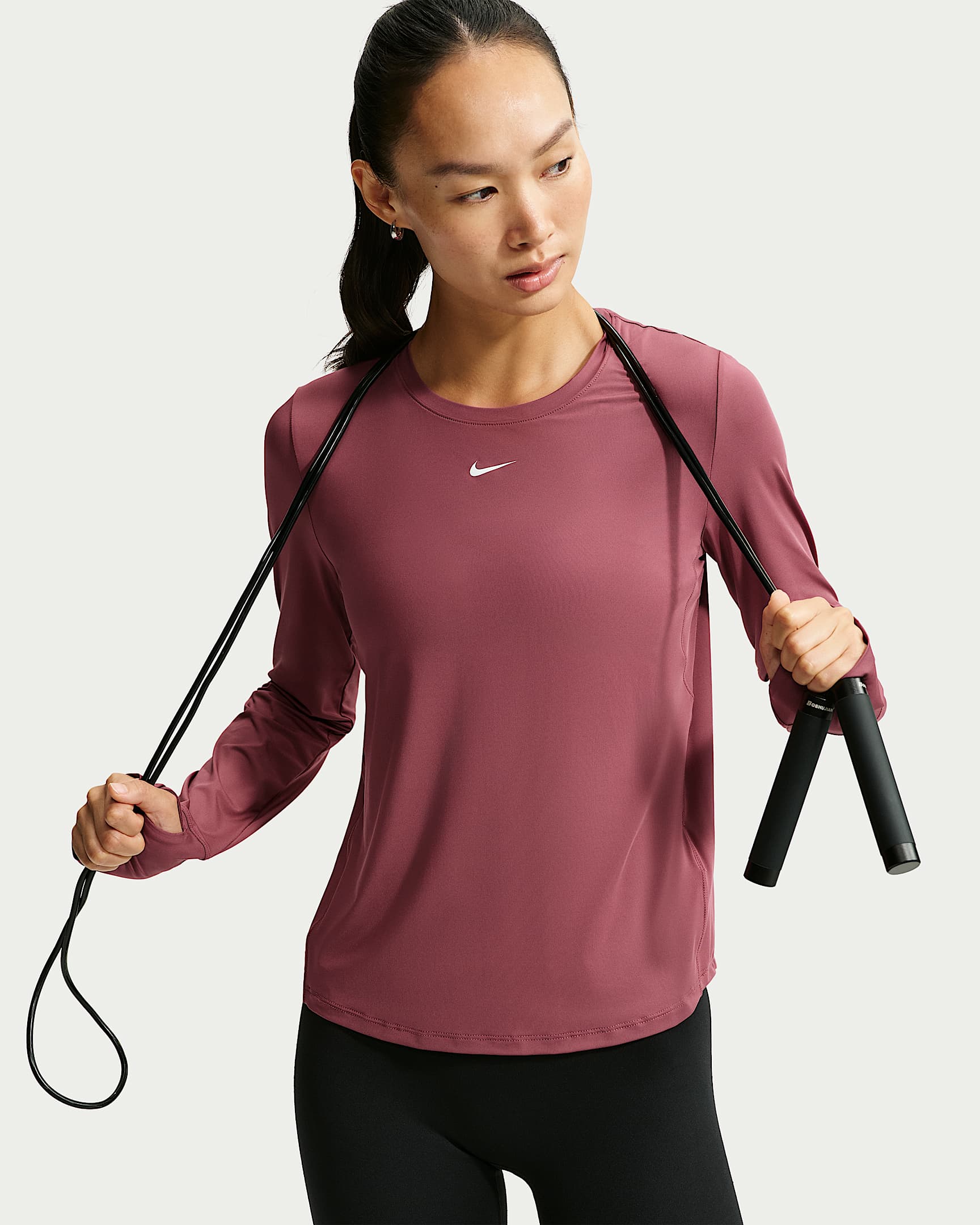 Nike One Classic Dri-FIT 女子速干长袖上衣 - 烟灰粉/白色