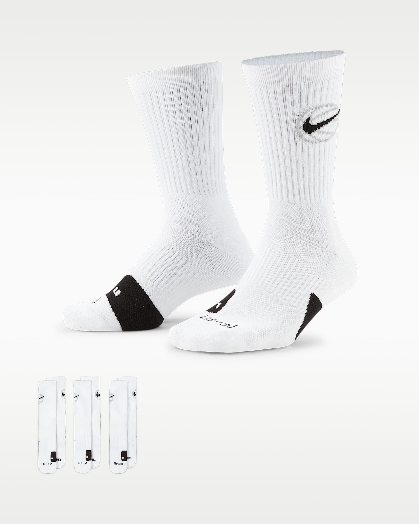 Nike Everyday 速干中筒篮球袜（3 双） - 白色/黑