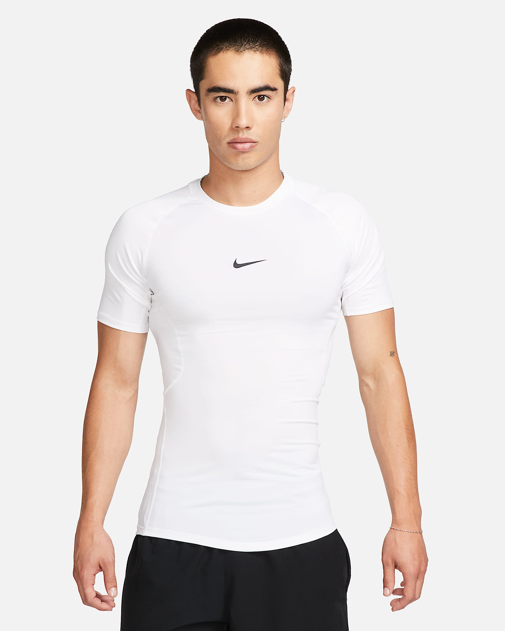 Nike Pro Dri-FIT 男子速干紧身短袖训练上衣 - 白色/黑