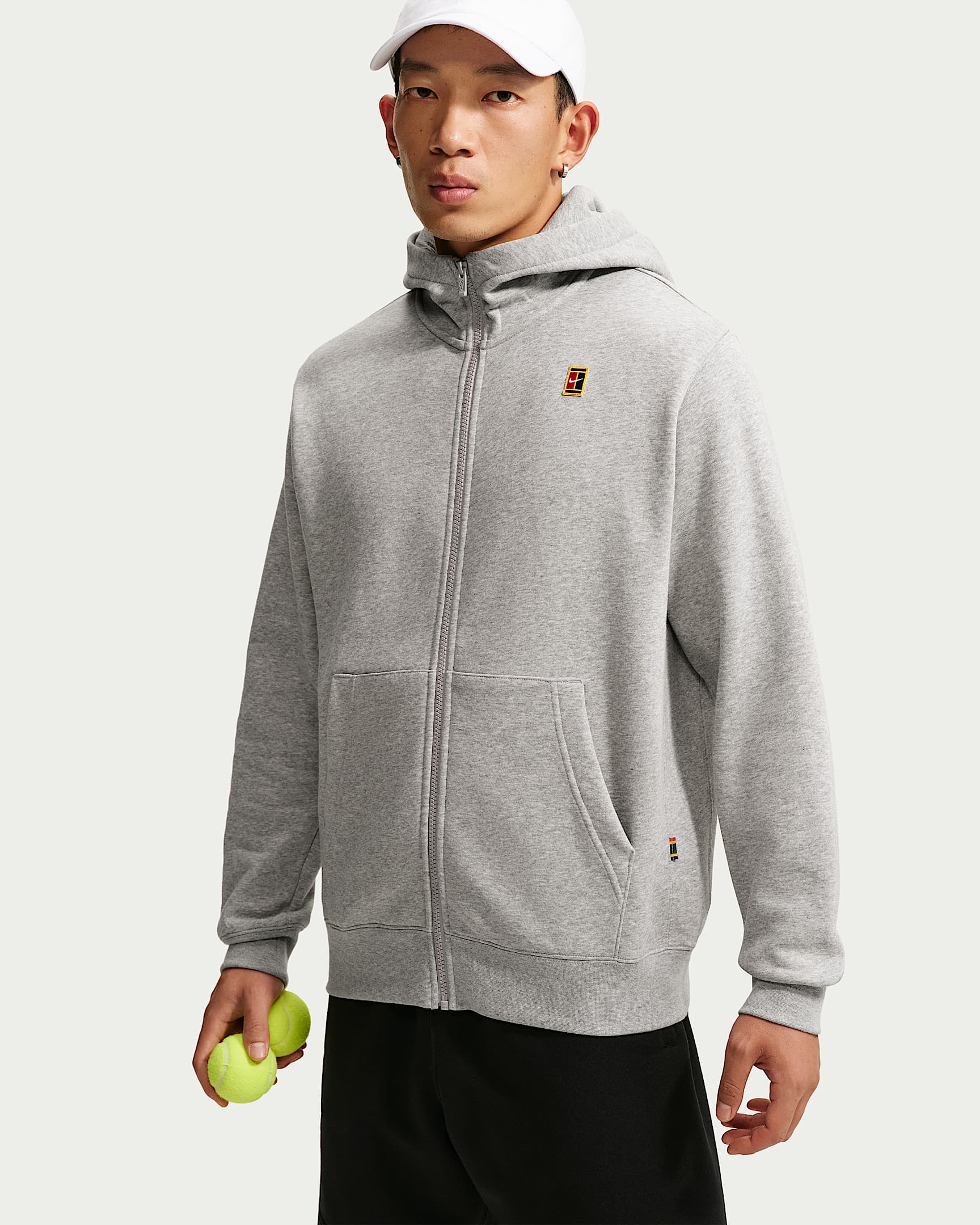 Nike 男子加绒全长拉链开襟网球连帽衫 - 麻灰