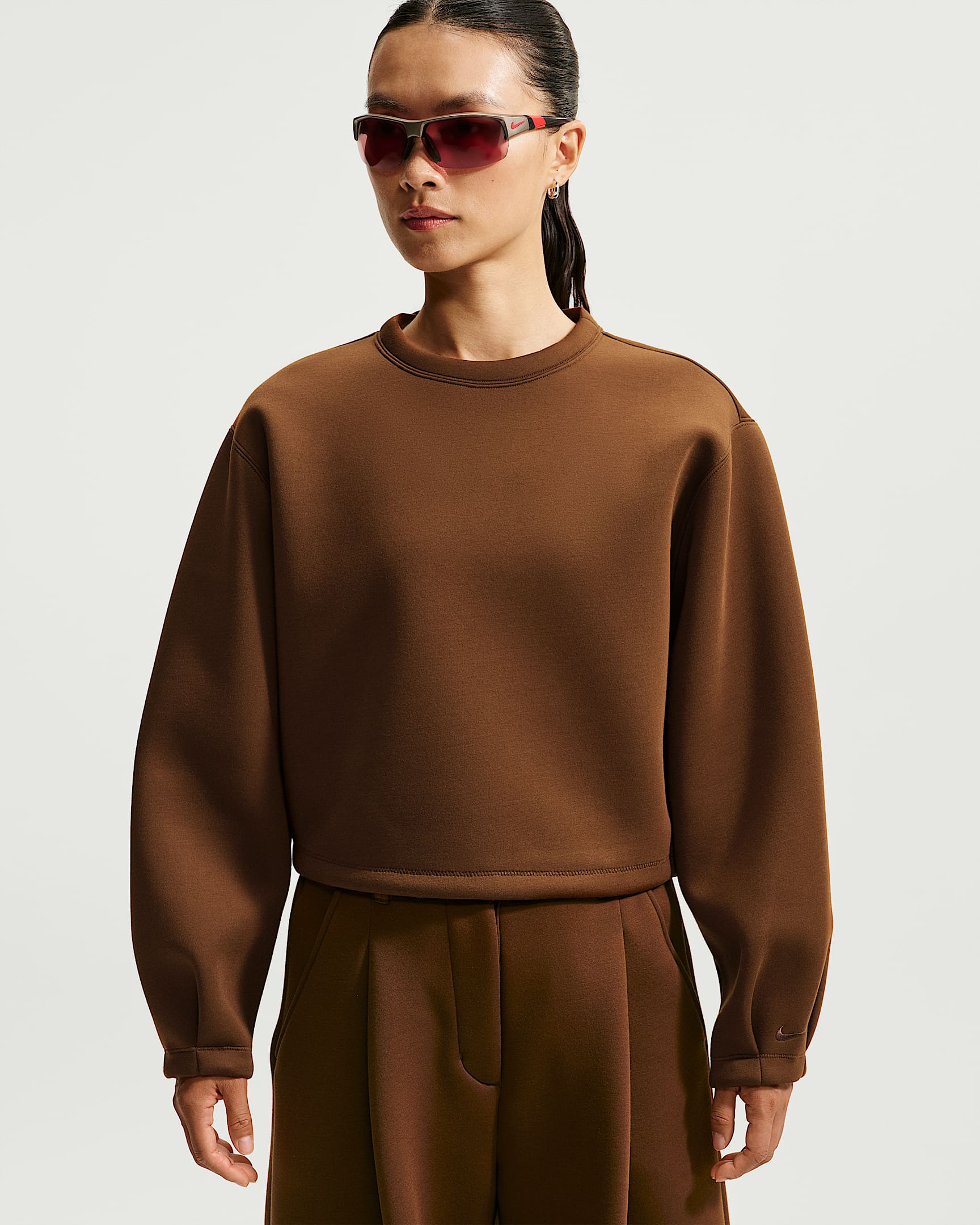 Nike Article Fleece 女子 Oversize 风长袖上衣 - 惊喜可可色/惊喜可可色