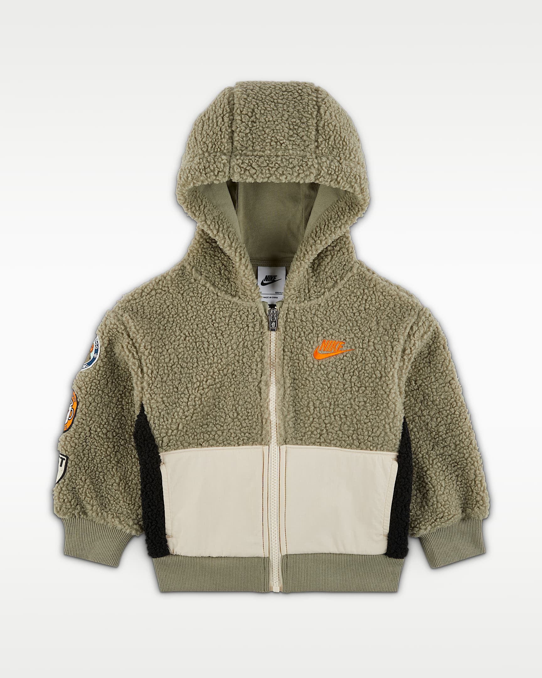 Nike 婴童仿羊羔绒全长拉链开襟连帽衫 - 浅军绿/橙色