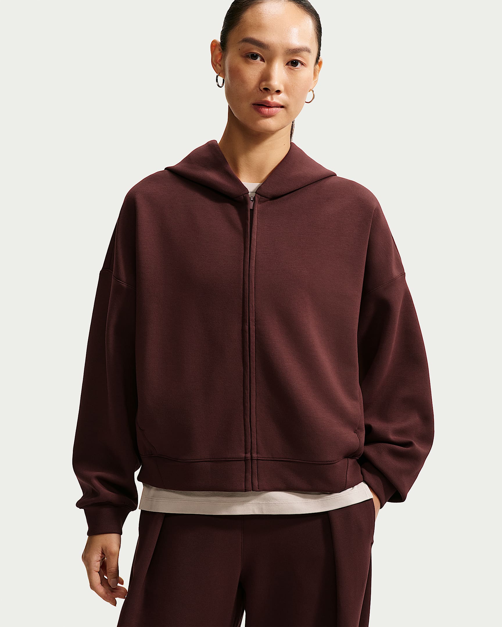 Nike 24.7 ImpossiblySoft 超感柔软女子速干全长拉链开襟连帽衫 - 神秘枣红/黑/浅软石褐