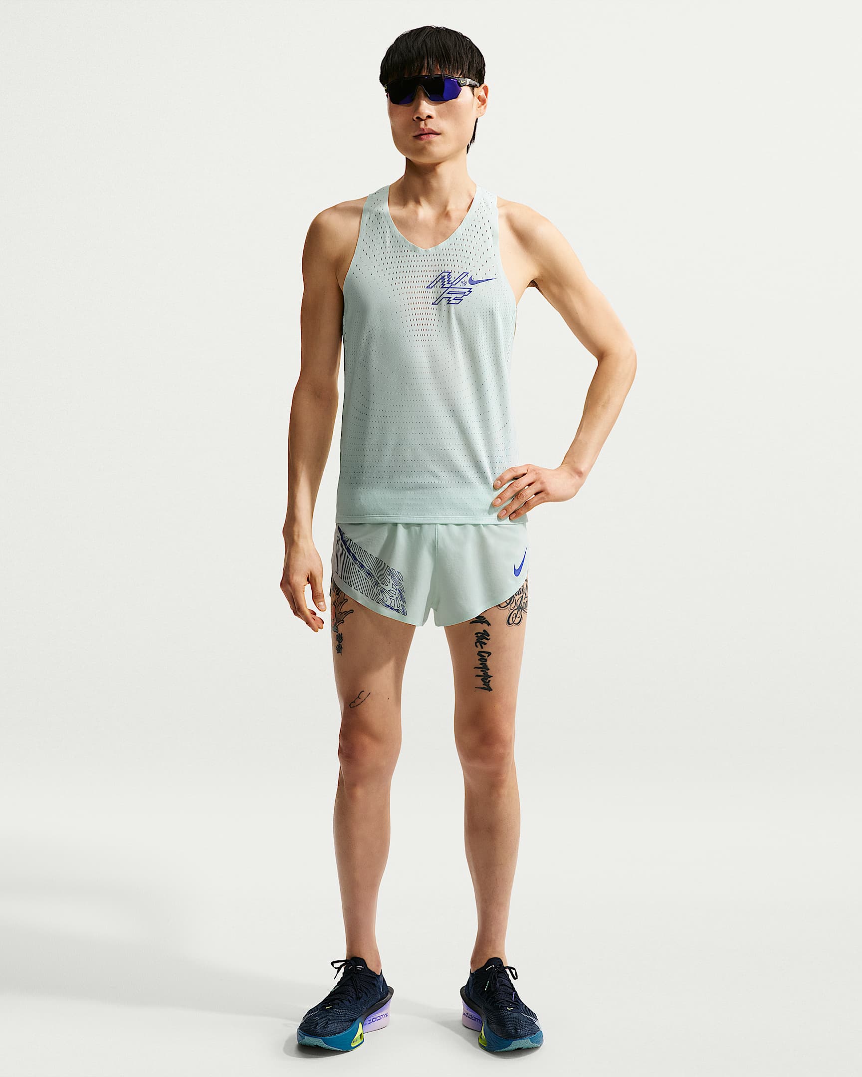 Nike AeroSwift Dri-FIT ADV 男子速干跑步短裤（含衬裤） - 微绿/青石蓝