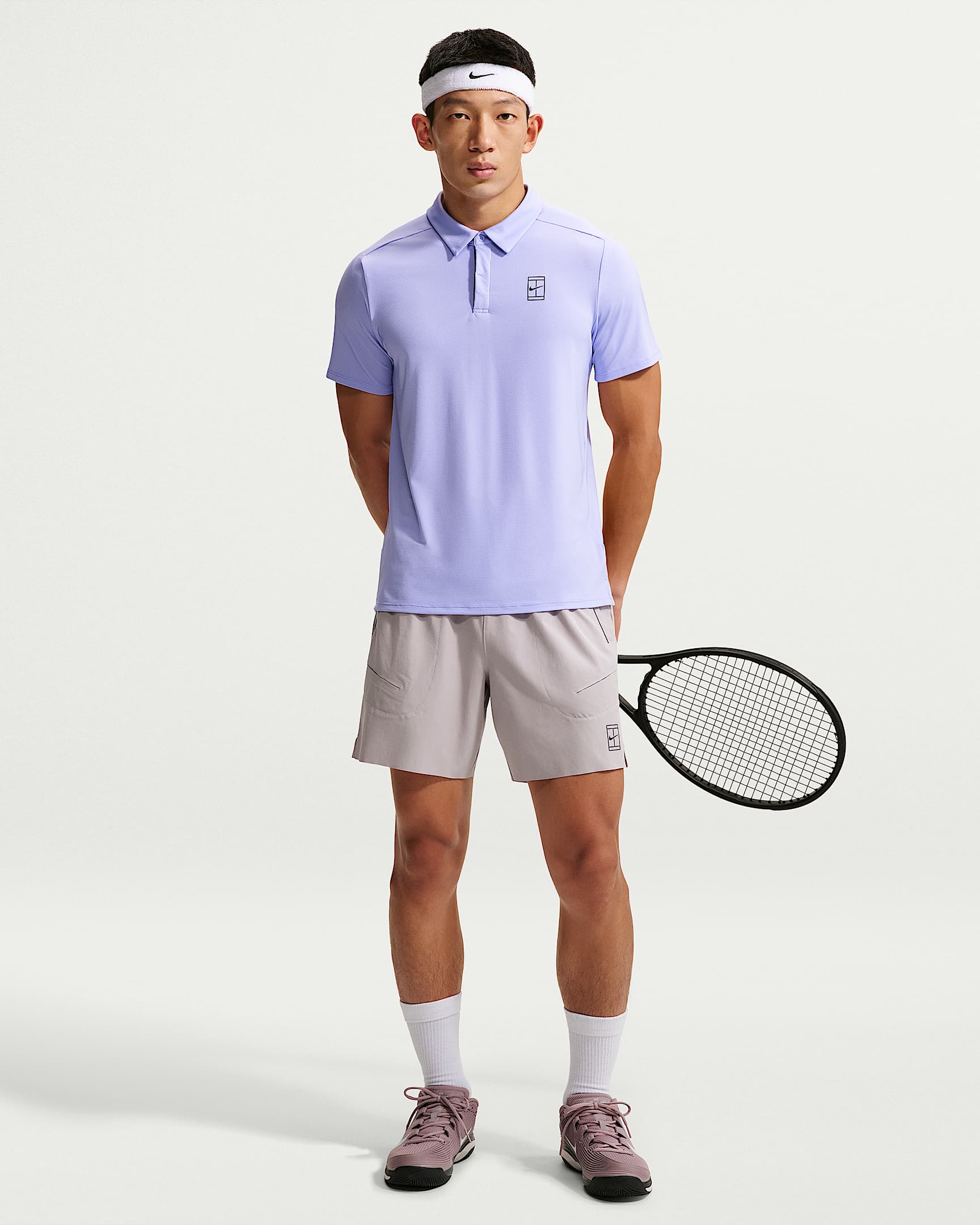NikeCourt Advantage Dri-FIT 男子速干网球短裤 - 银紫/铁架黑/铁架黑