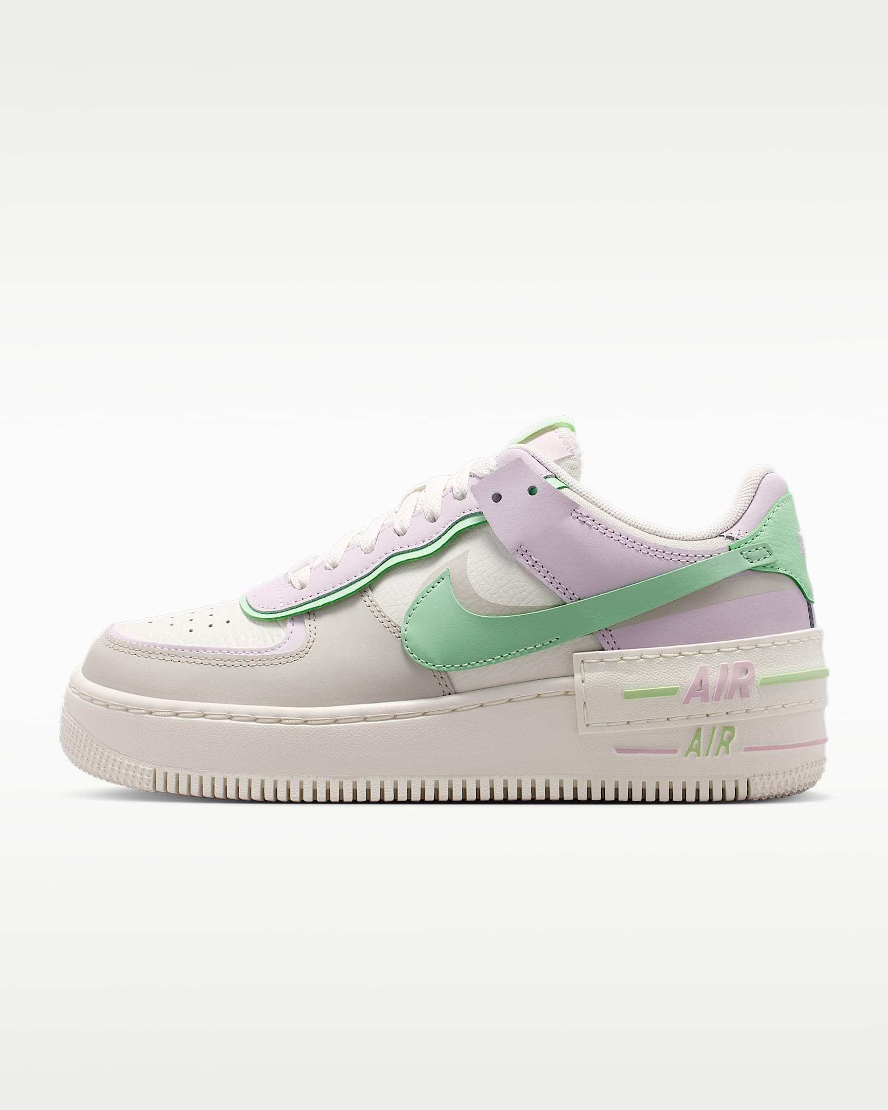 Nike Air Force 1 Shadow 女子空军一号运动鞋 - 帆白/浅紫丁香色/浅骨色/静谧黄瓜绿