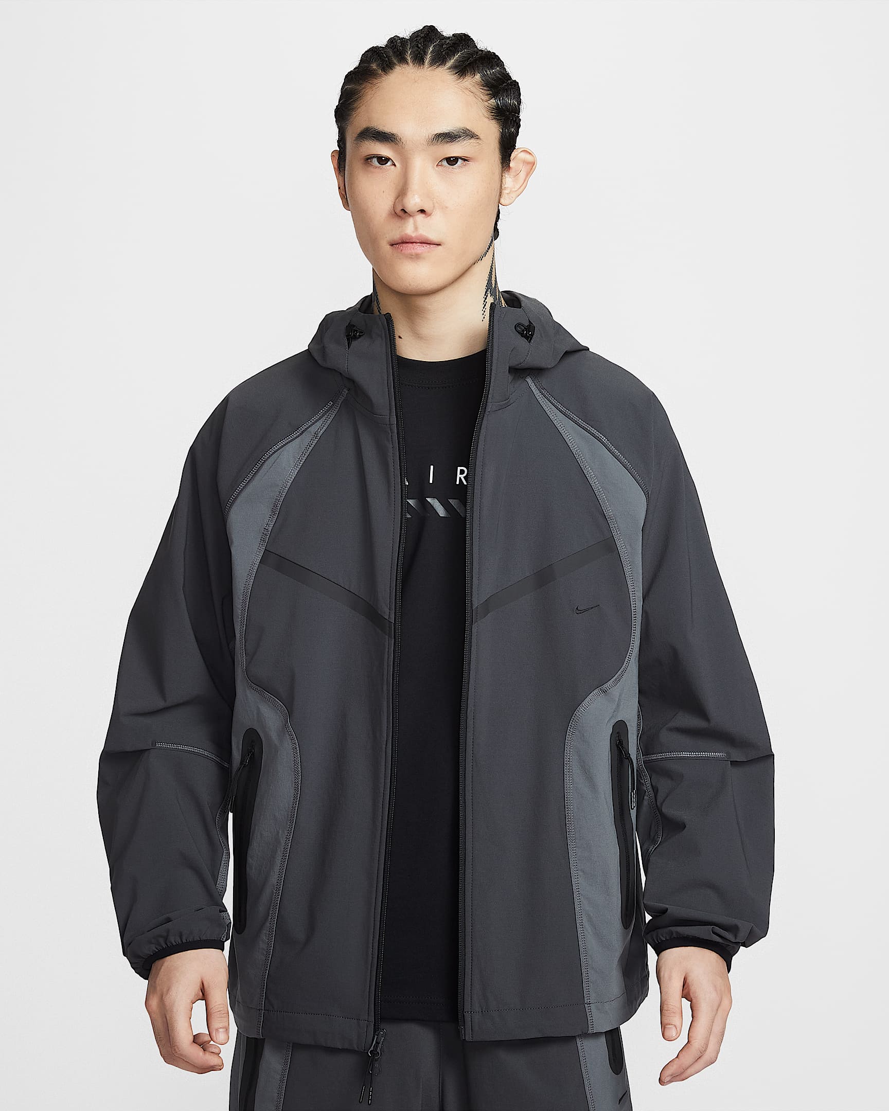 Nike Tech Dri-FIT Windrunner 男子速干梭织全长拉链开襟撞色夹克 - 煤黑/铁灰/黑