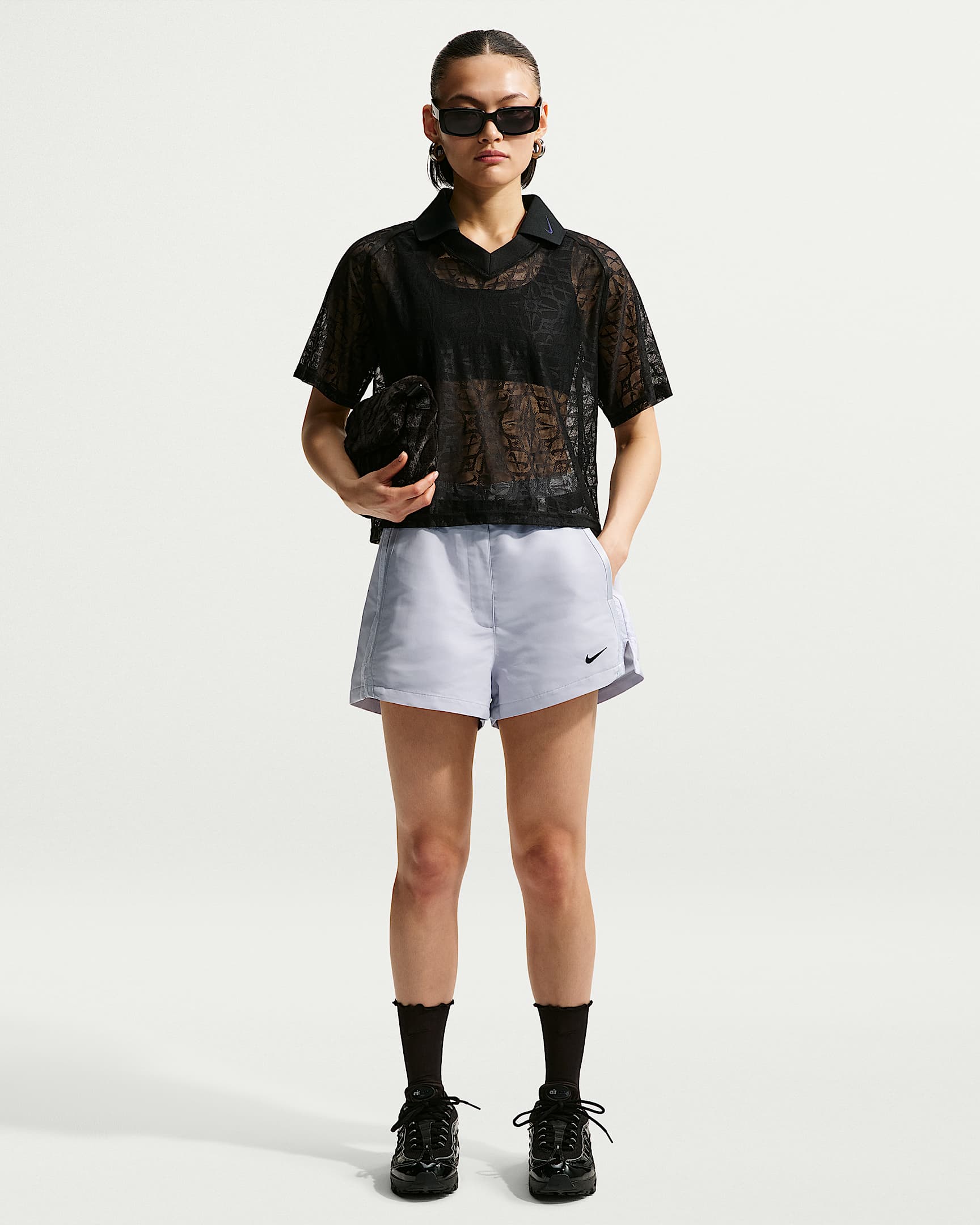 Nike Sportswear 女子高腰短裤 - 白金色/白色/黑